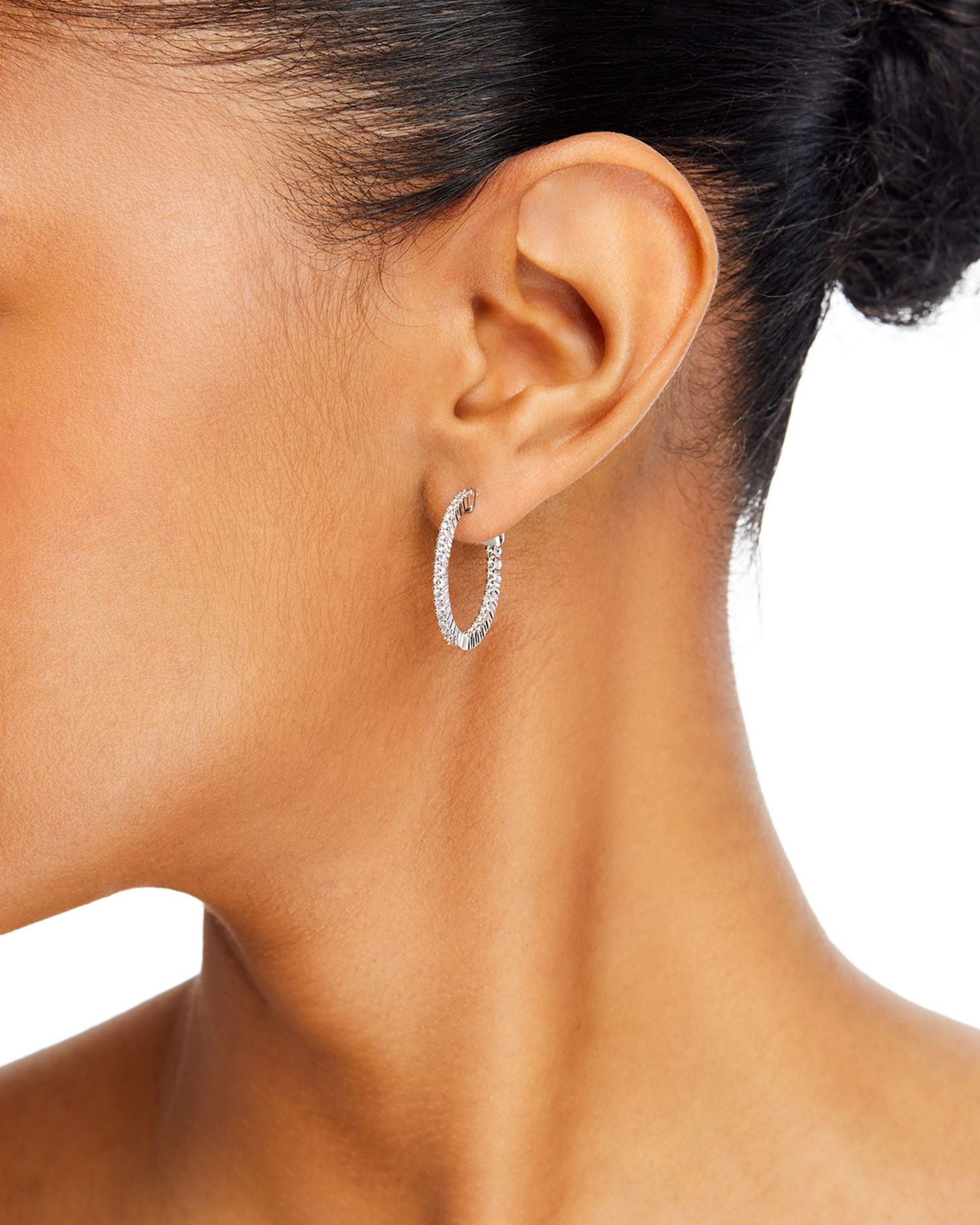 Diamond Inside Out Small Hoop Earrings in 14K White Gold, 1.0 ct. t.w.