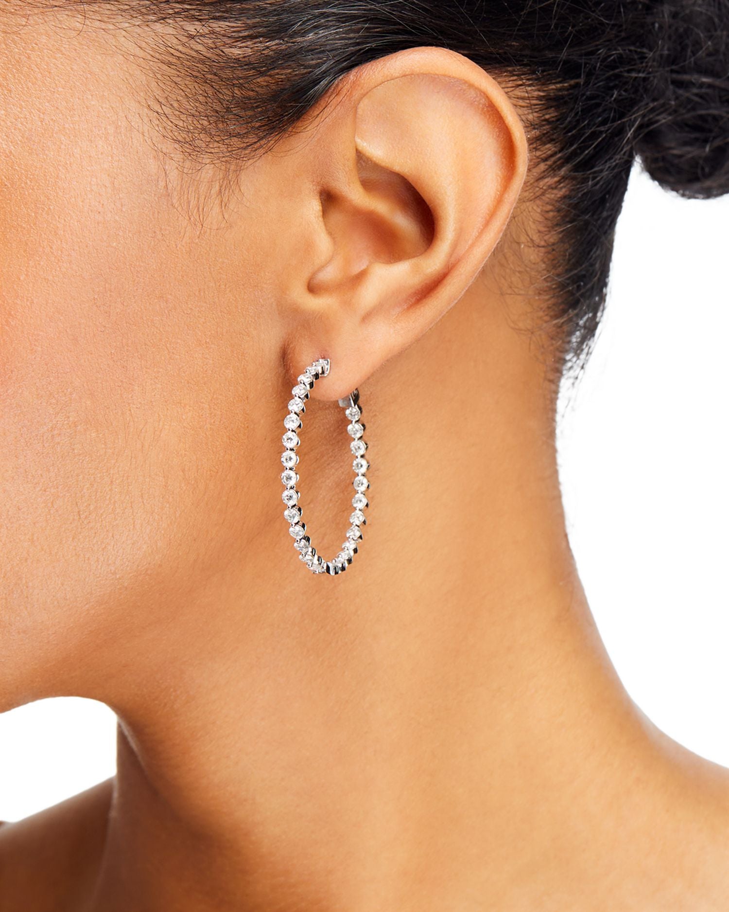 Diamond Inside Out Medium Hoop Earrings in 14K White Gold, 4.0 ct. t.w.