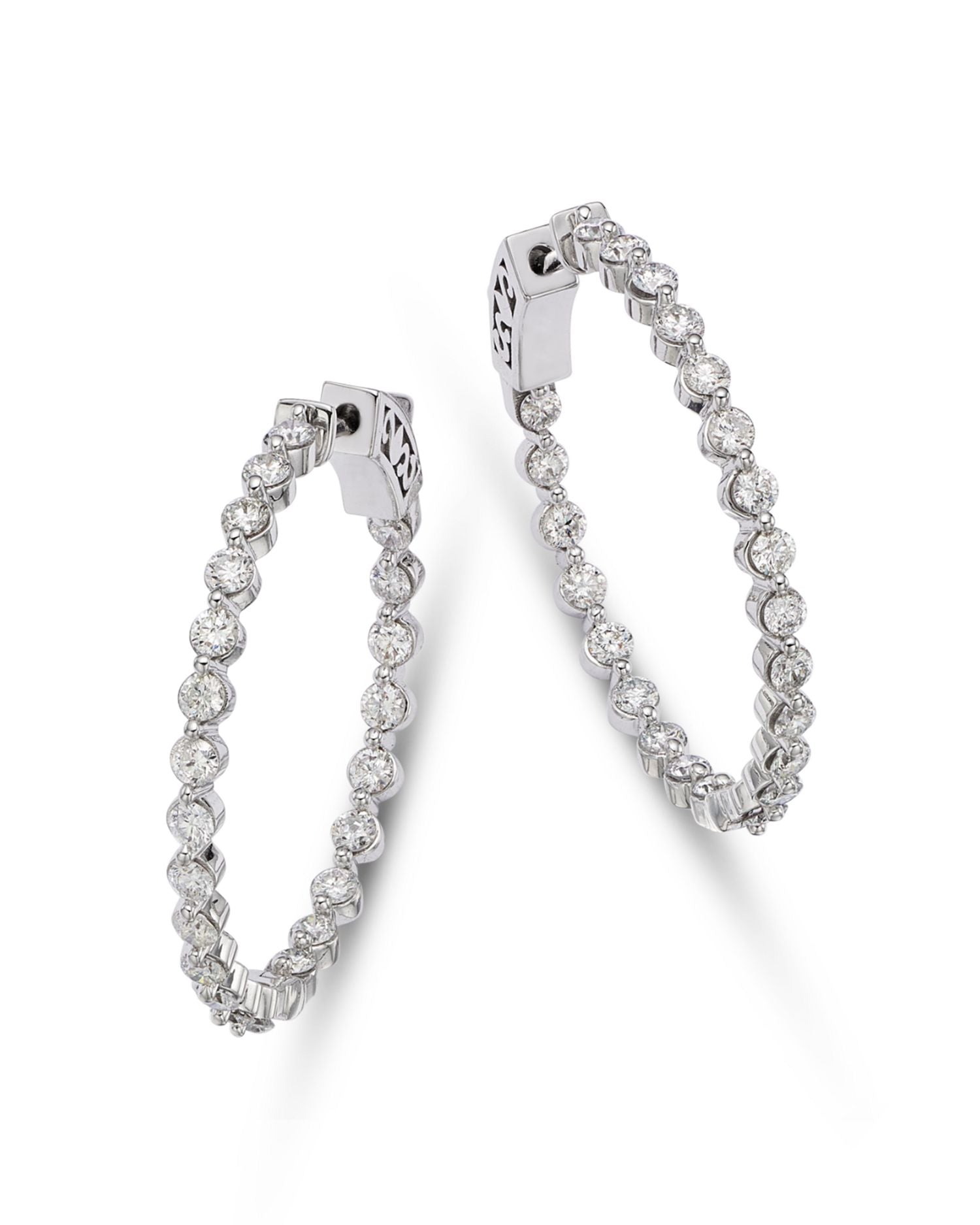 Diamond Inside Out Medium Hoop Earrings in 14K White Gold, 2.0 ct. t.w.