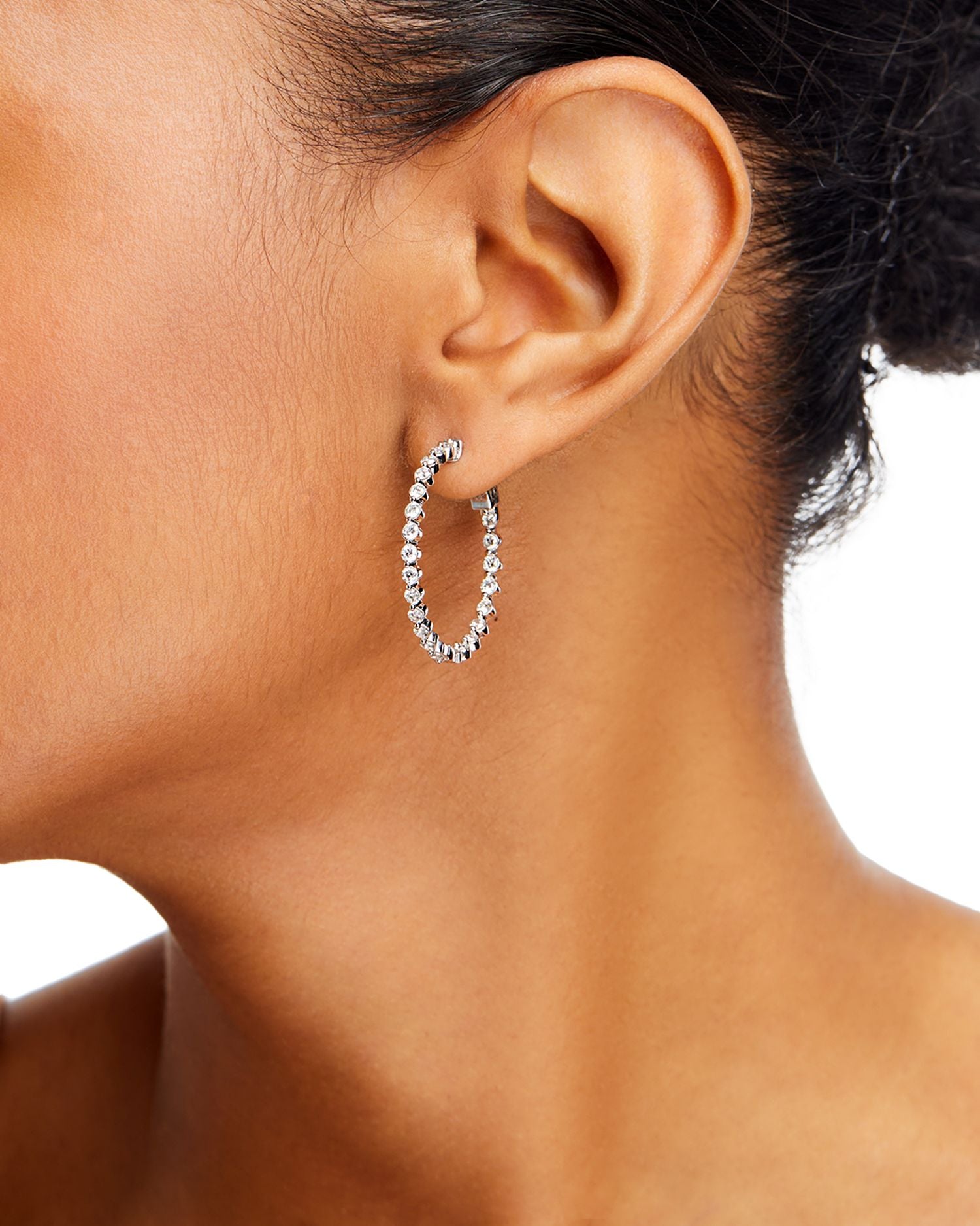 Diamond Inside Out Medium Hoop Earrings in 14K White Gold, 2.0 ct. t.w.