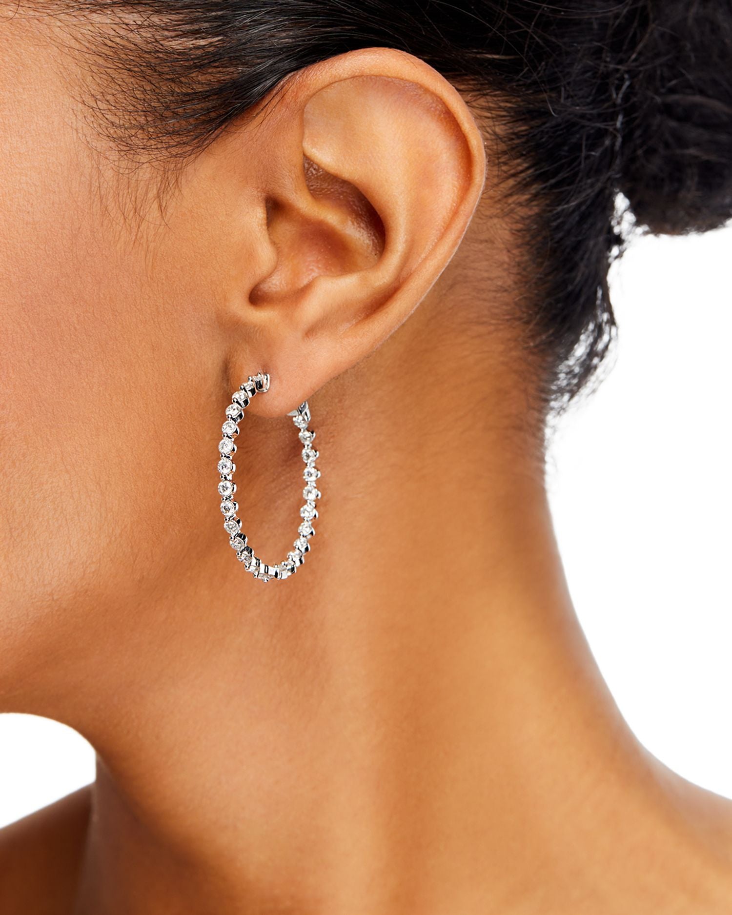 Diamond Inside Out Medium Hoop Earrings in 14K White Gold, 3.0 ct. t.w.