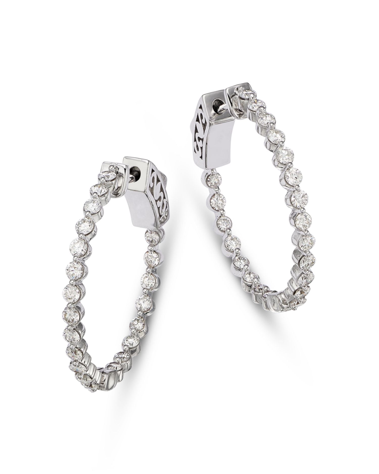 Diamond Inside Out Small Hoop Earrings in 14K White Gold, 1.0 ct. t.w.
