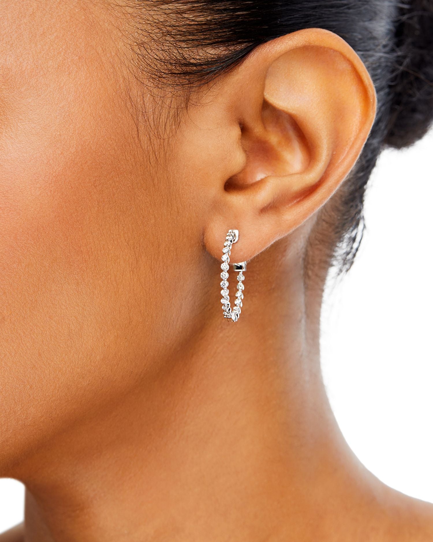 Diamond Inside Out Small Hoop Earrings in 14K White Gold, 1.0 ct. t.w.