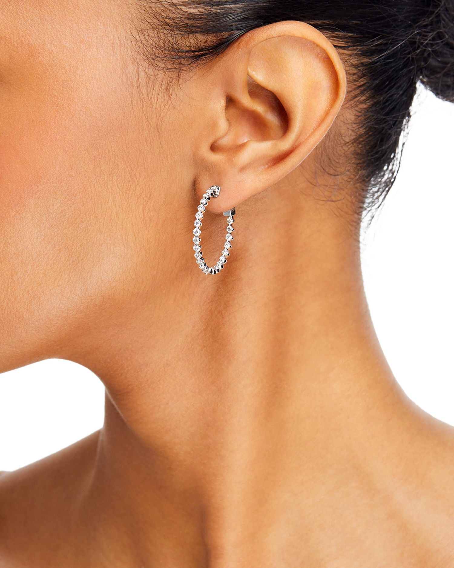 Diamond Inside Out Small Hoop Earrings in 14K White Gold, 1.50 ct. t.w.