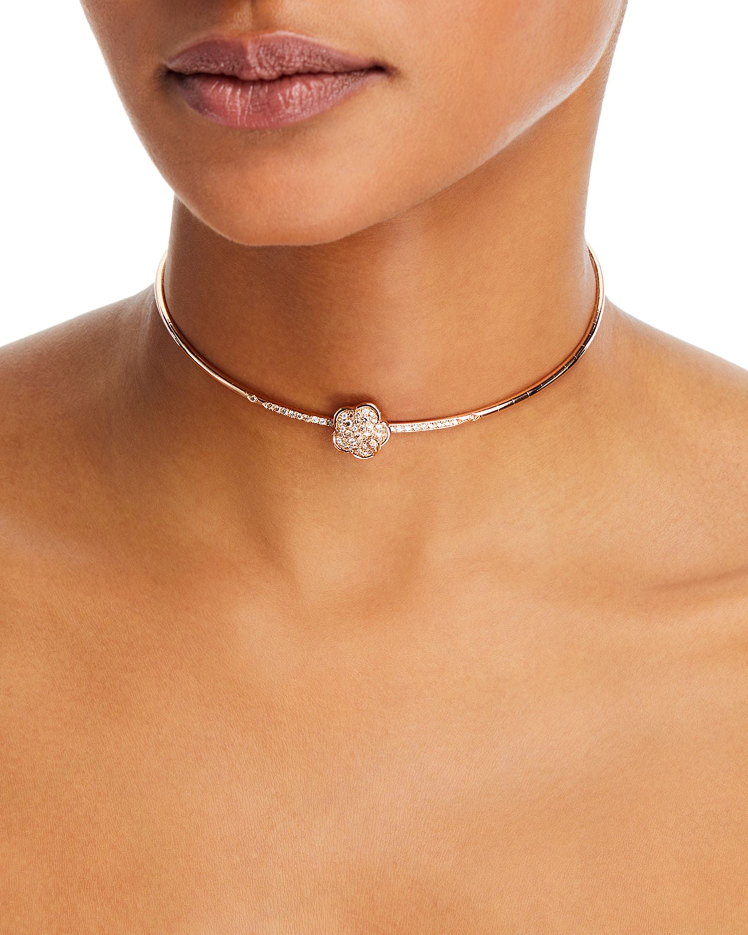 18K Rose Gold Petit Joli Diamond Flower Structured Choker Necklace - Exclusive