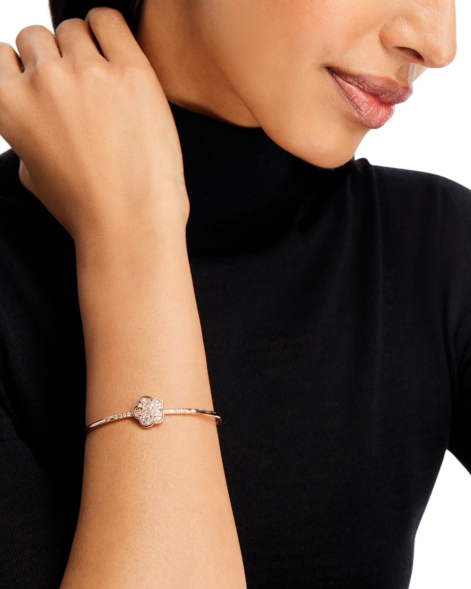 18K Rose Gold Petit Joli Diamond Flower Bangle Bracelet - Exclusive