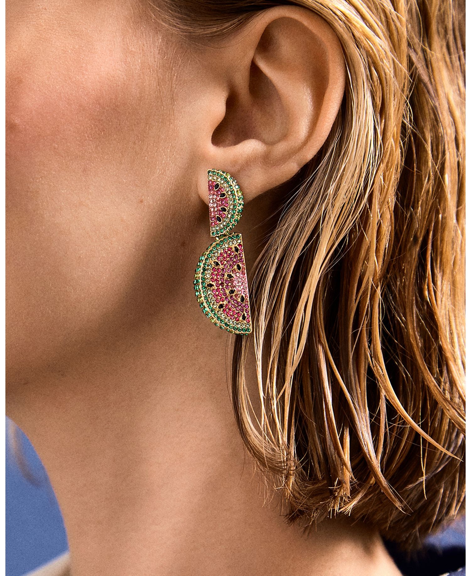 Once In A Melon Crystal Watermelon Slice Drop Earrings