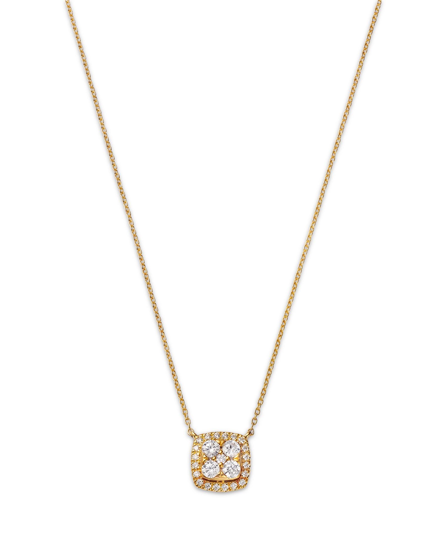 Diamond Square Halo Cluster Pendant Necklace in 14K Yellow Gold, 0.50 ct. t.w.