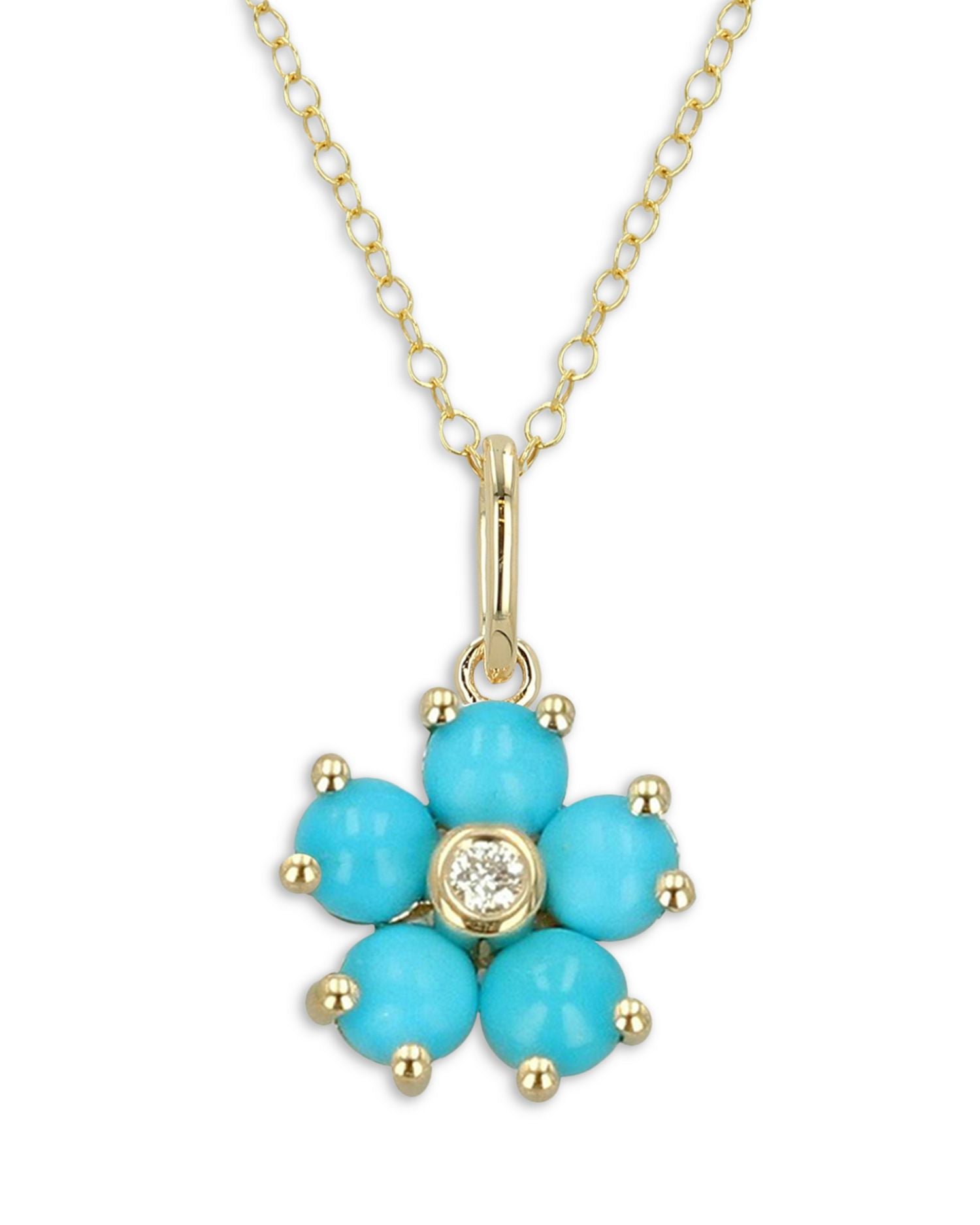 14K Yellow Gold Turquoise & Diamond Pendant Necklace, 0.02 ct. t.w.