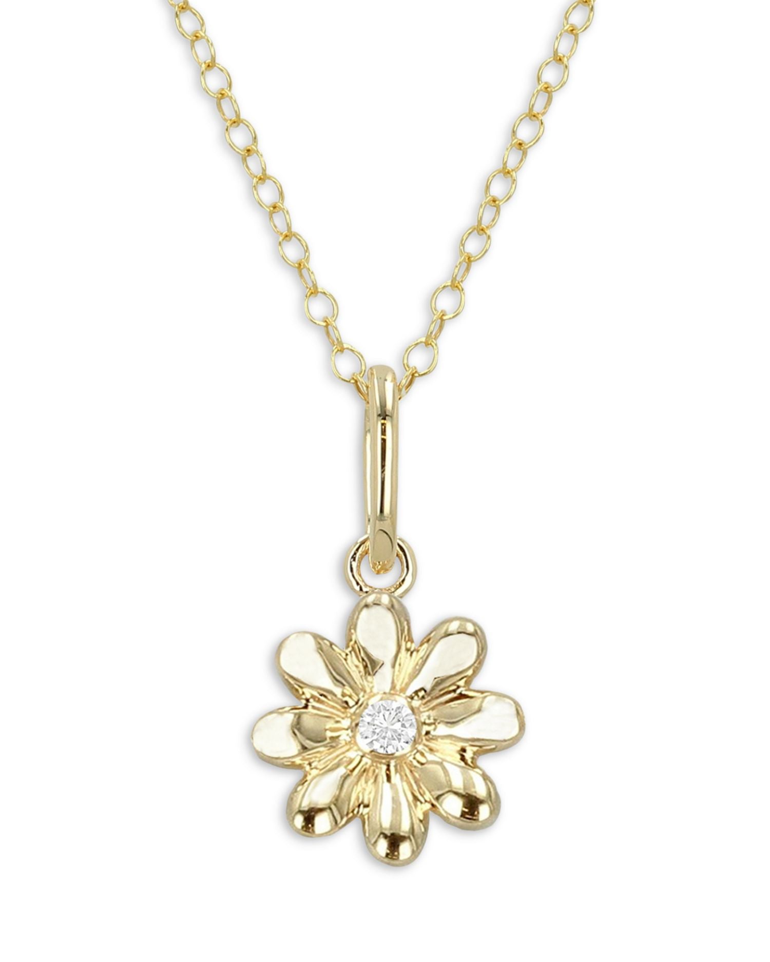 14K Yellow Gold Mini Daisy Diamond Pendant Necklace, 0.01 ct. t.w.