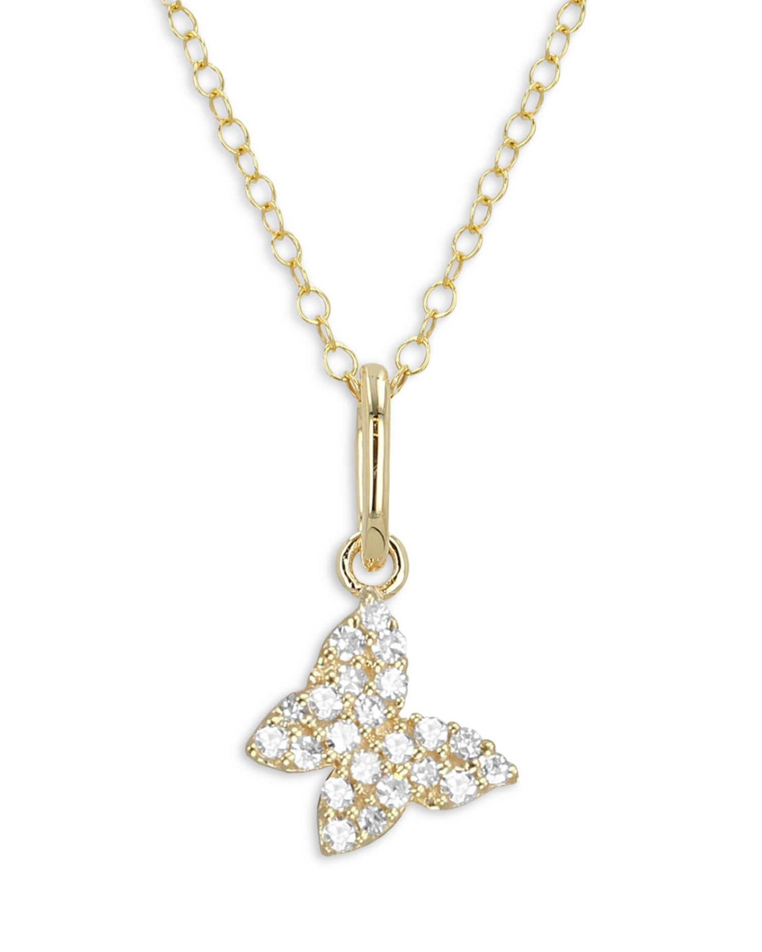 14K Yellow Gold Mini Butterfly Pendant Necklace with Diamonds, 0.1 ct. t.w.