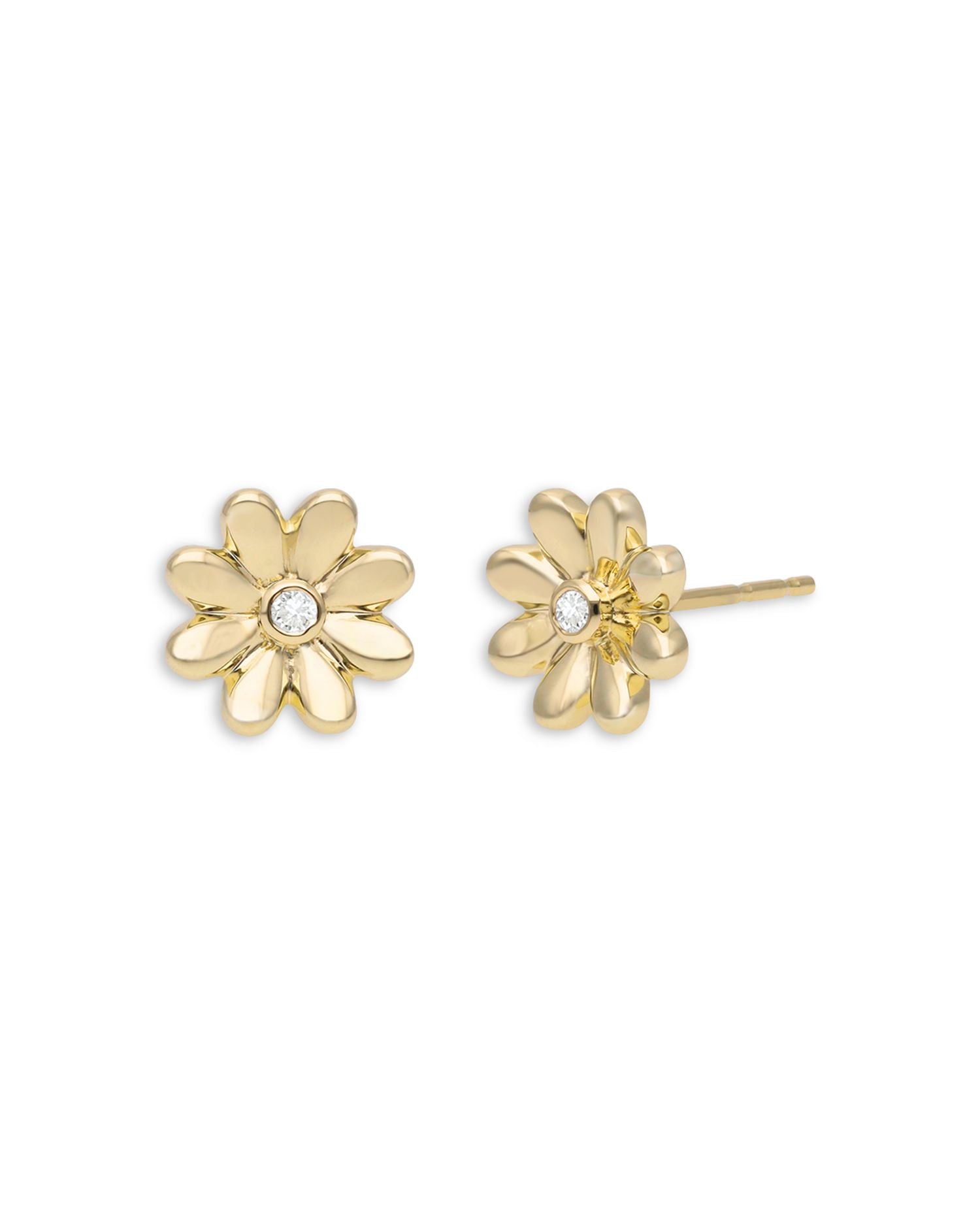 14K Yellow Gold Mini Daisy Diamond Earrings, 0.01 ct. t.w.