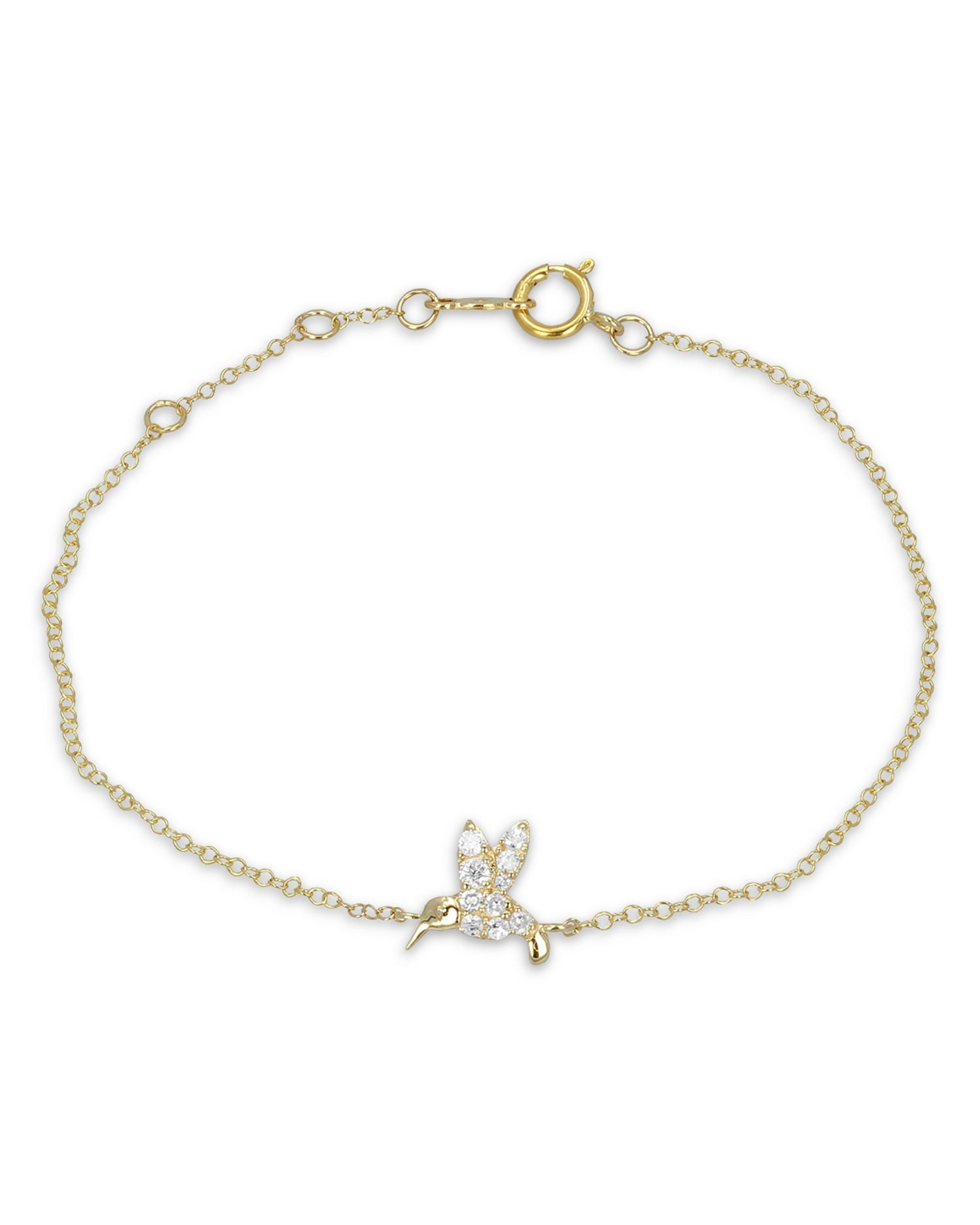 14K Yellow Gold Hummingbird Diamond Bracelet, 0.12 ct. t.w.