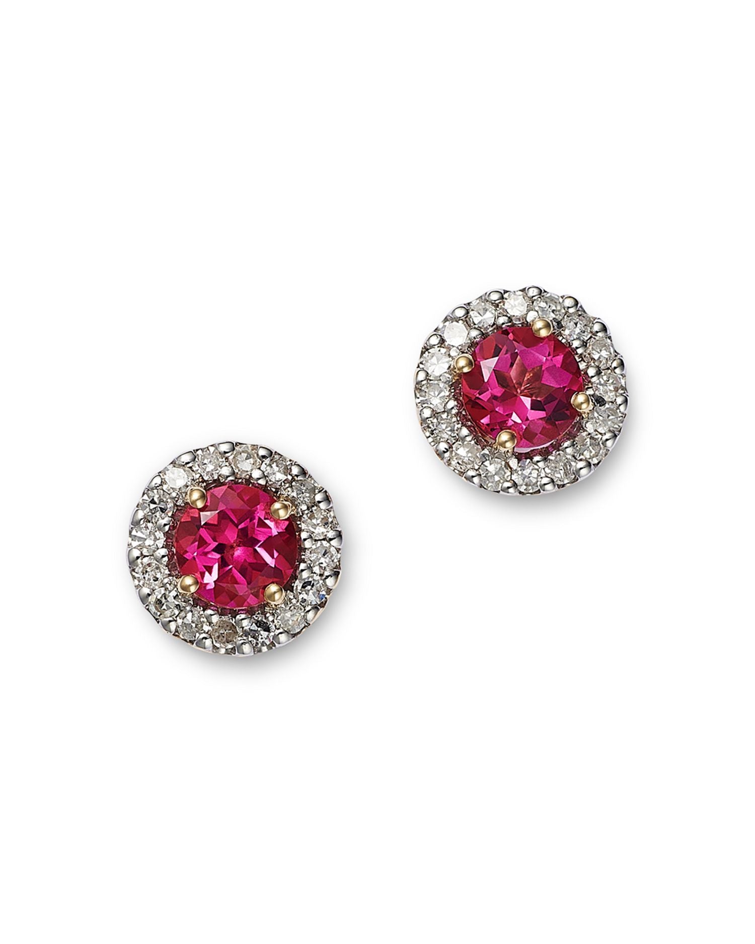 14K Yellow Gold Pink Topaz & Diamond Stud Earrings