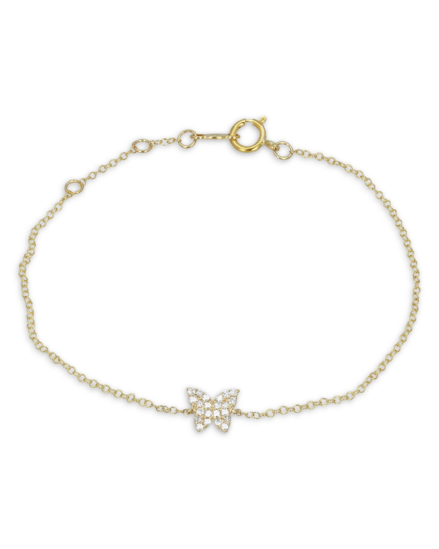 14K Yellow Gold Mini Butterfly Pendant Bracelet with Diamonds, 0.1 ct. t.w.