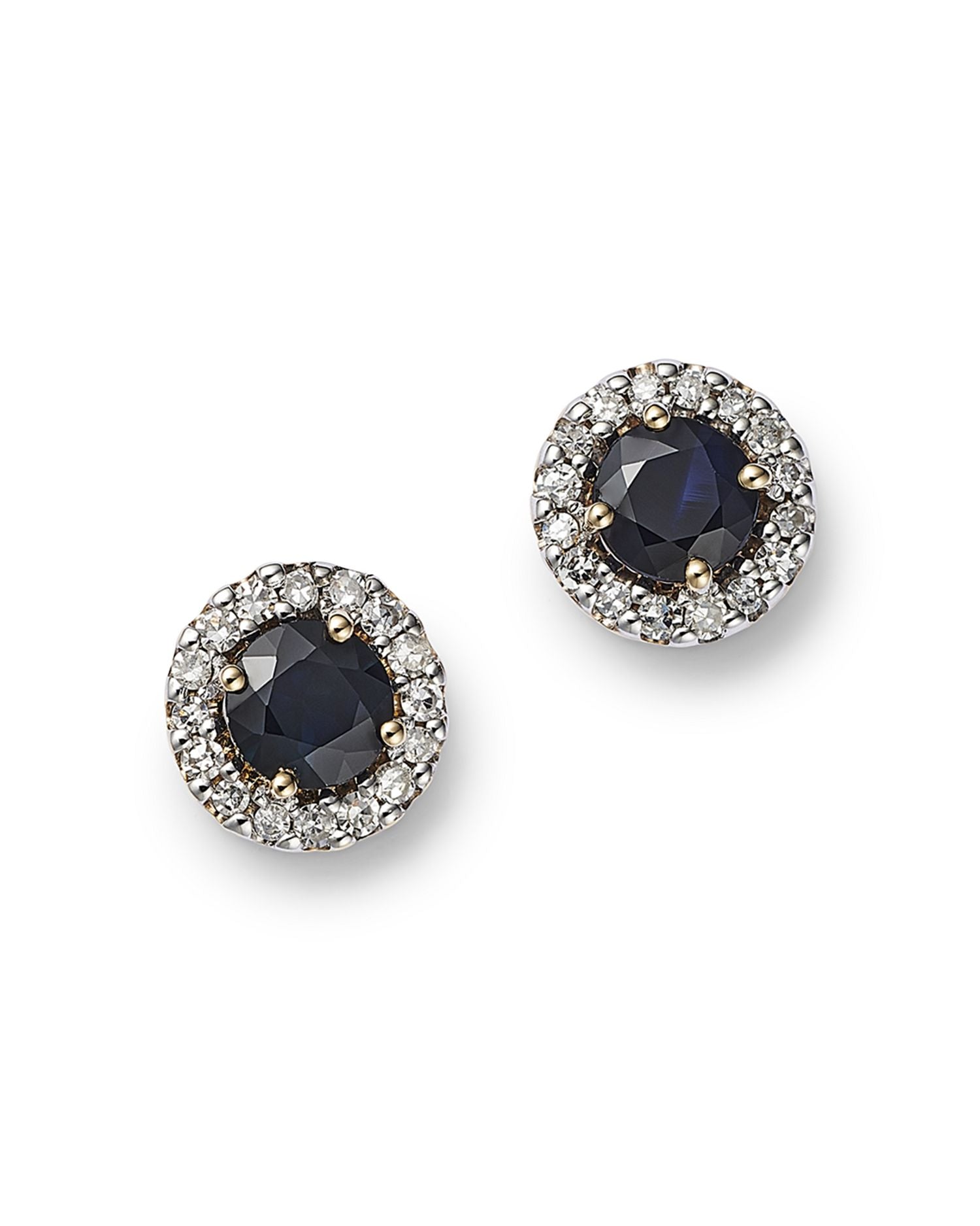 14K Yellow Gold Sapphire & Diamond Stud Earrings