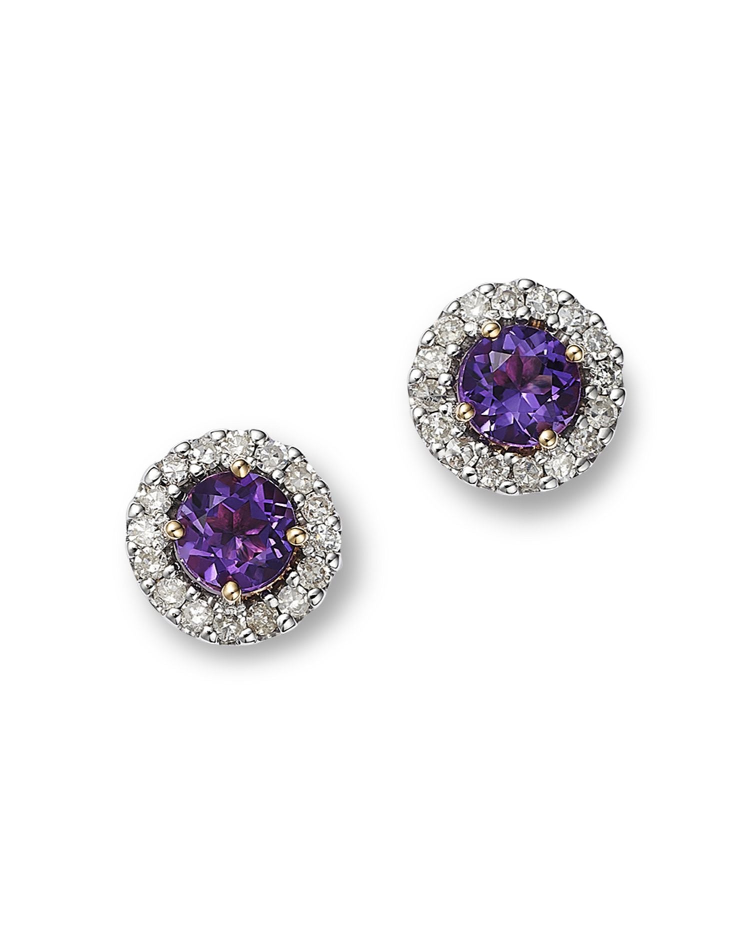 14K Yellow Gold Amethyst & Diamond Stud Earrings