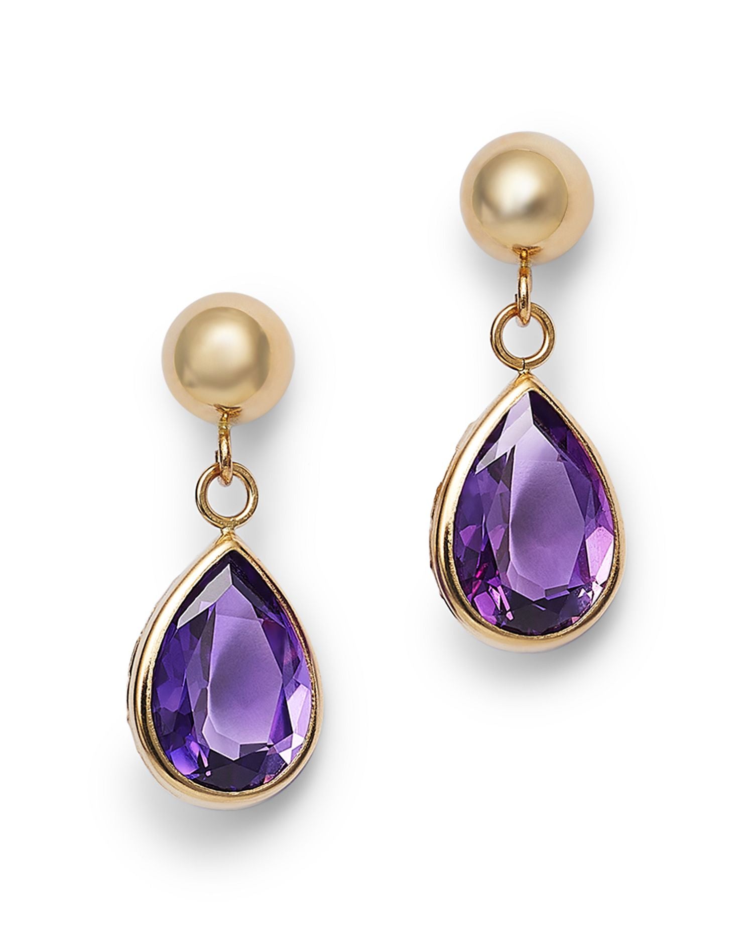 14K Yellow Gold Amethyst Drop Earrings