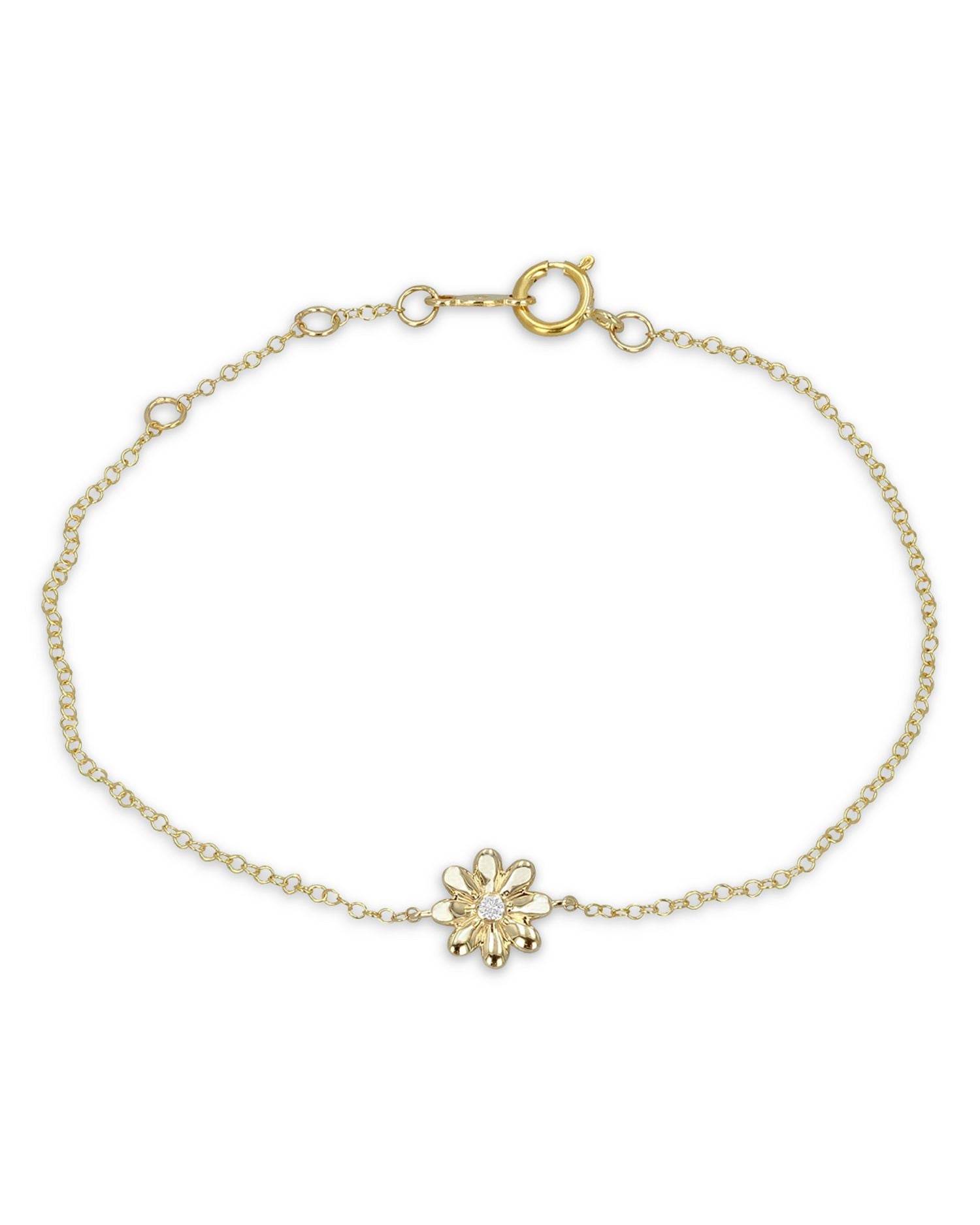 14K Yellow Gold Mini Daisy Diamond Bracelet, 0.01 ct. t.w.