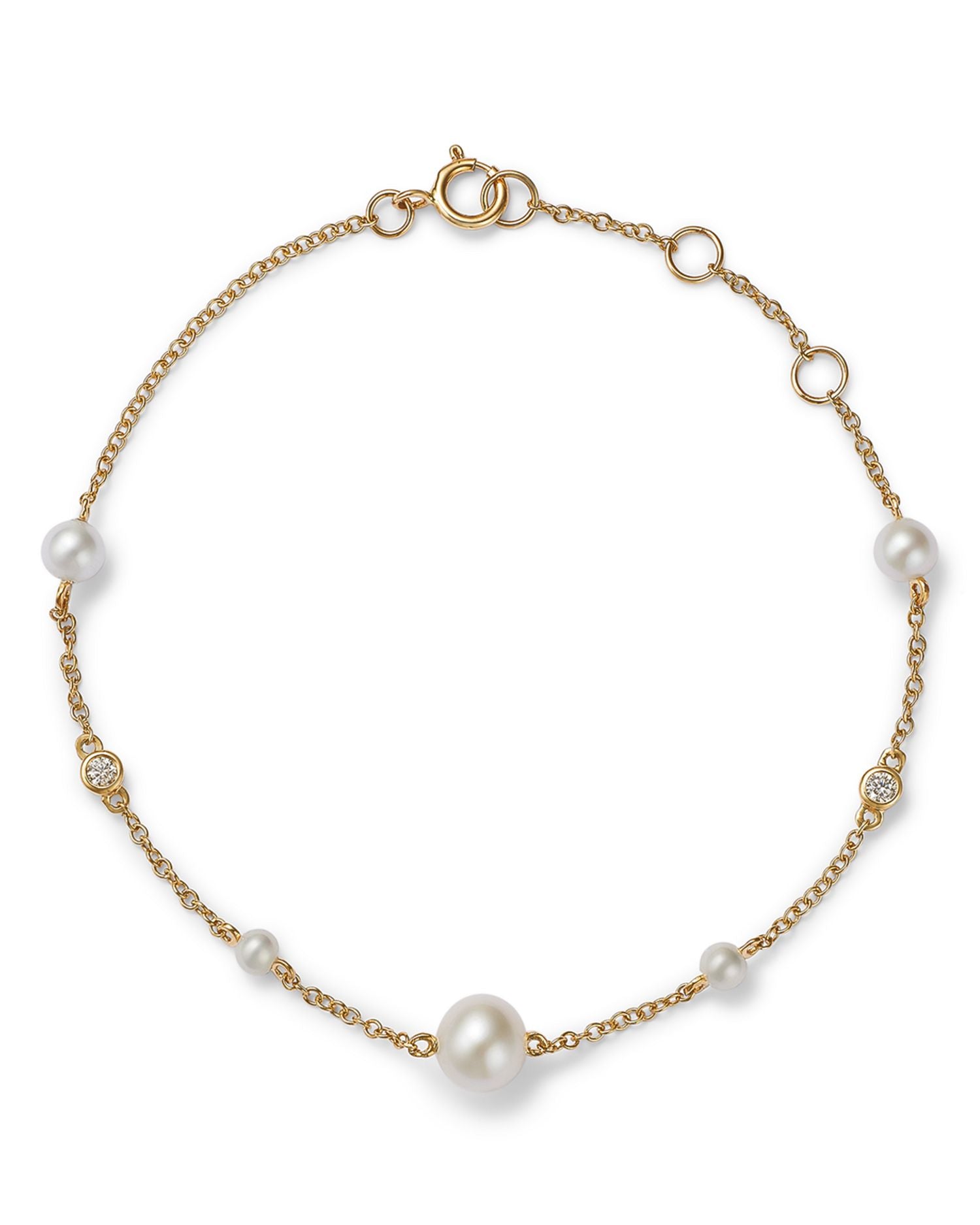 14K Yellow Gold Cultured Freshwater Pearl & Diamond Station Link Bracelet