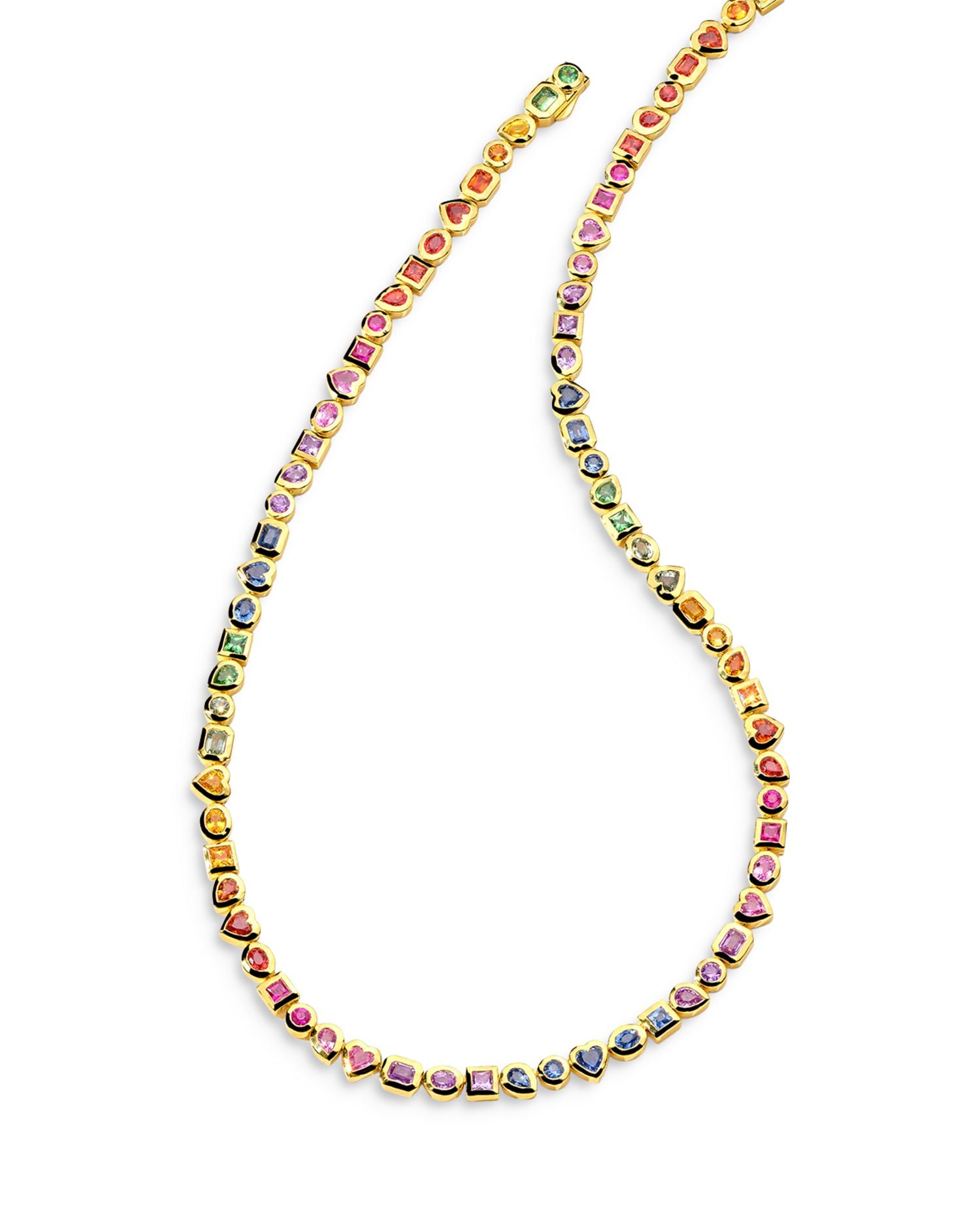 18K Rock Candy® Rainbow Sapphire & Tsavorite Mixed Cut Bezel Tennis Ne