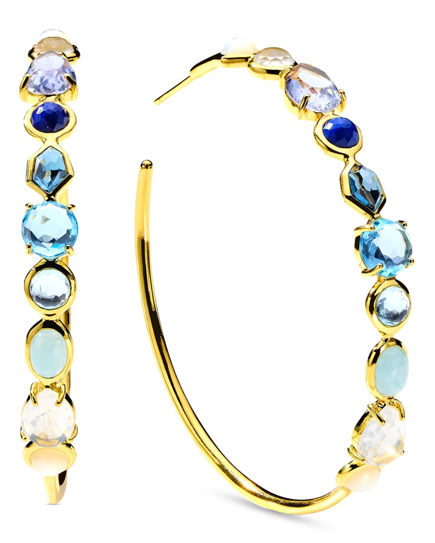 18K Yellow Gold Rock Candy® Multi Stone Mixed Cut Large Hoop Earrings