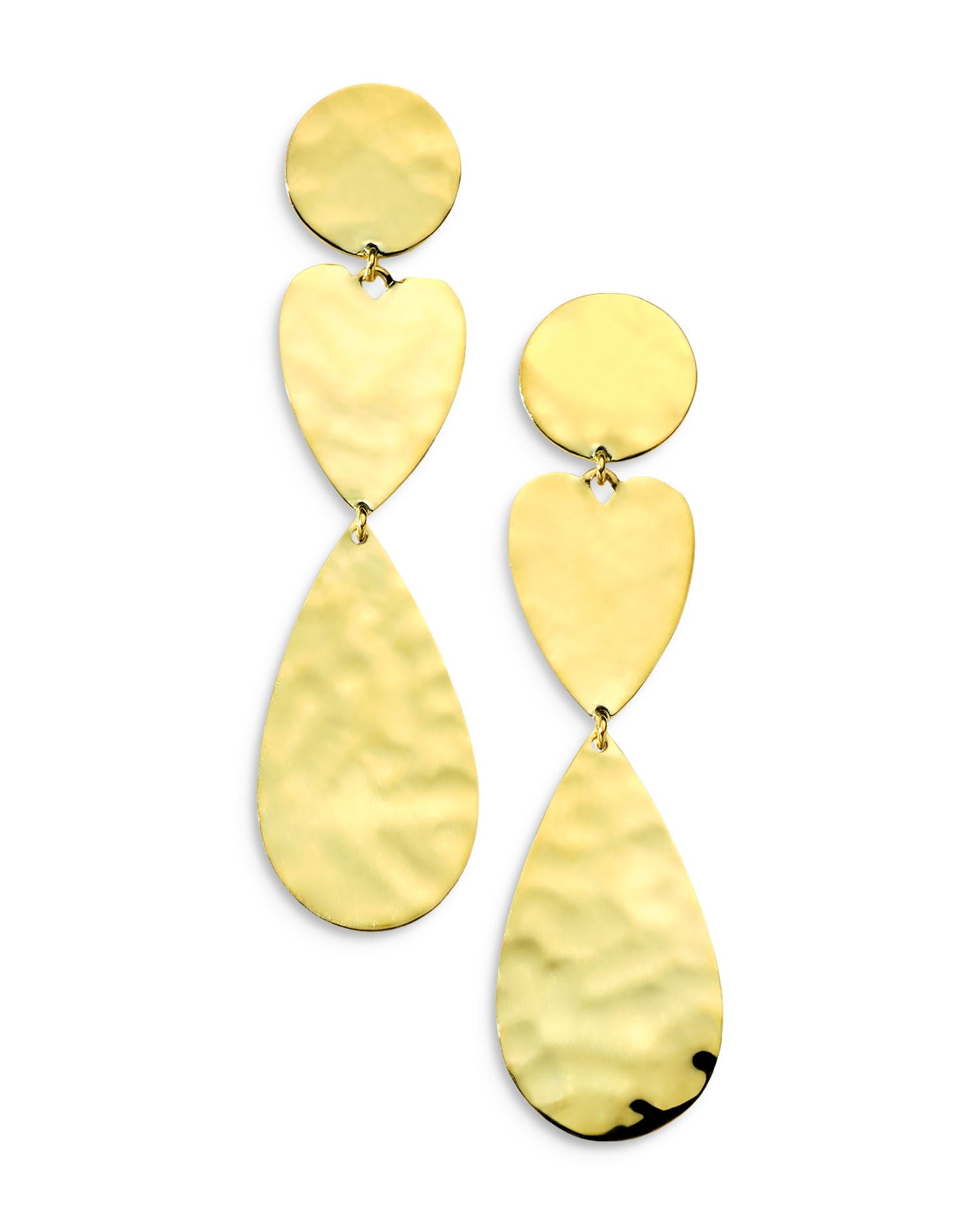 18K Yellow Gold 18K Classico Crinkle Mixed Shape Triple Drop Earrings