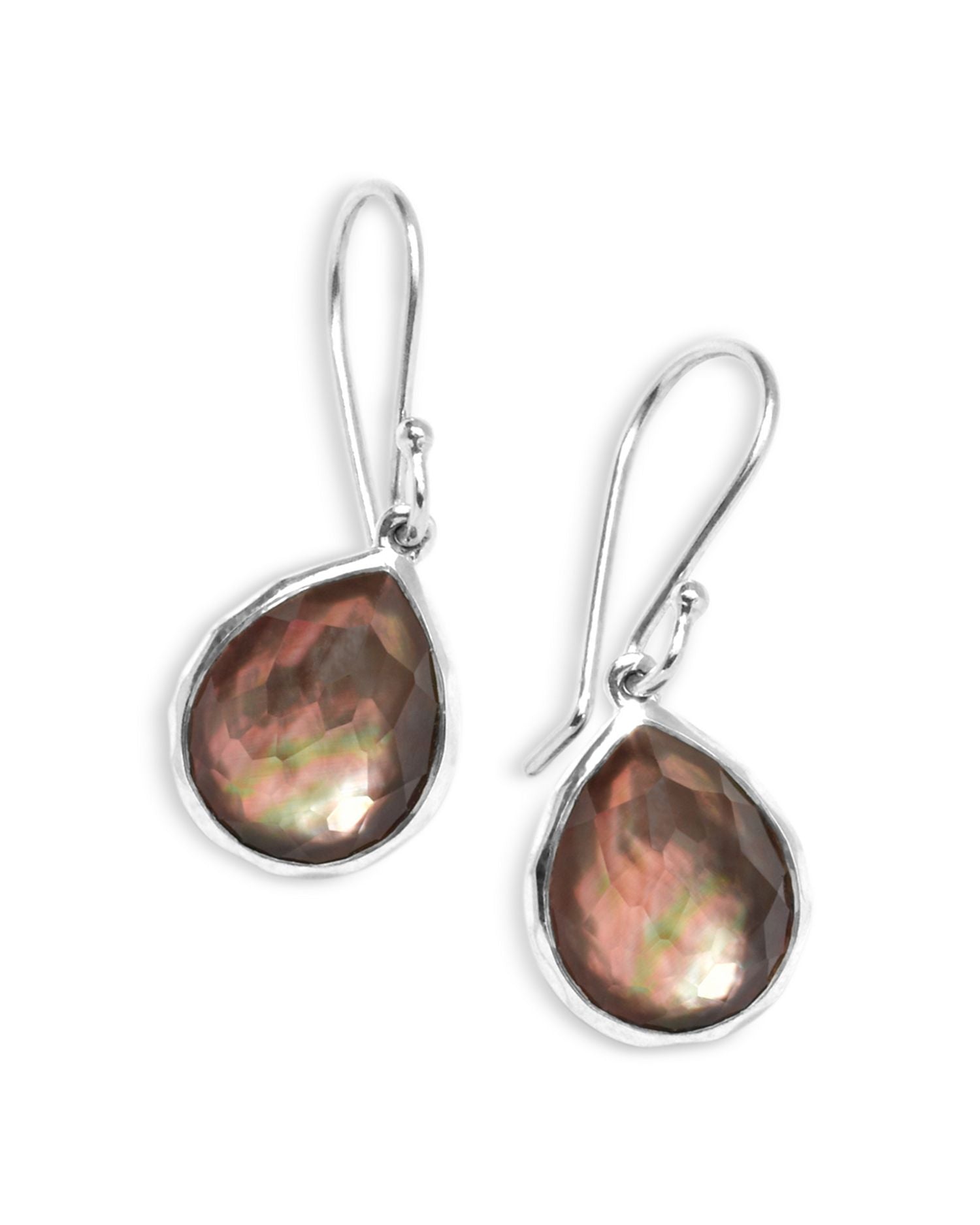 Sterling Silver 925 Rock Candy® Black Shell Doublet Teeny Teardrop Earrings