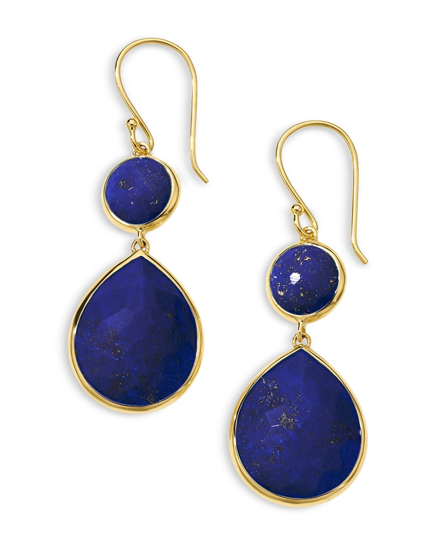 18K Yellow Gold 18K Rock Candy Lapis Doublet Double Drop Earrings