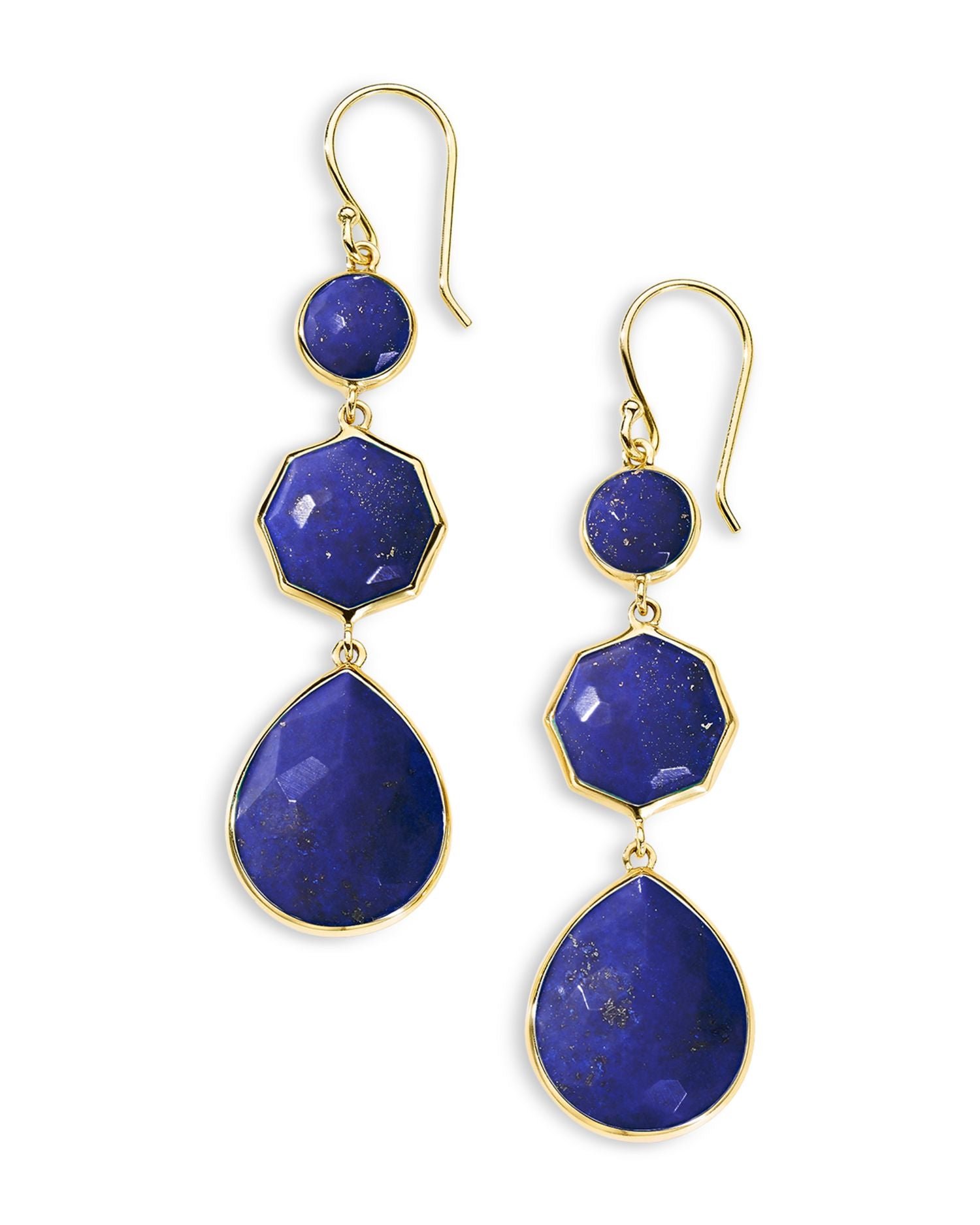18K Yellow Gold 18K Rock Candy Lapis Doublet Triple Drop Earrings