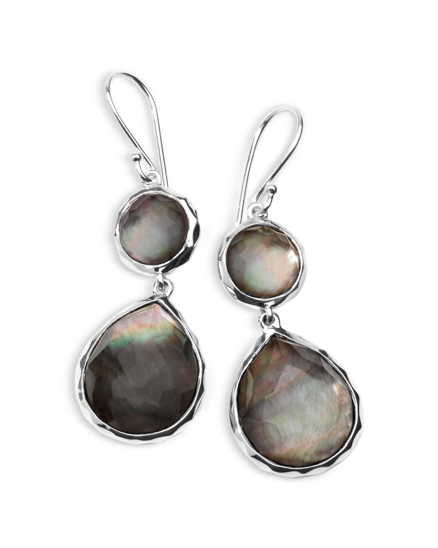 Sterling Silver 925 Rock Candy® Black Shell Doublet Double Drop Earrings