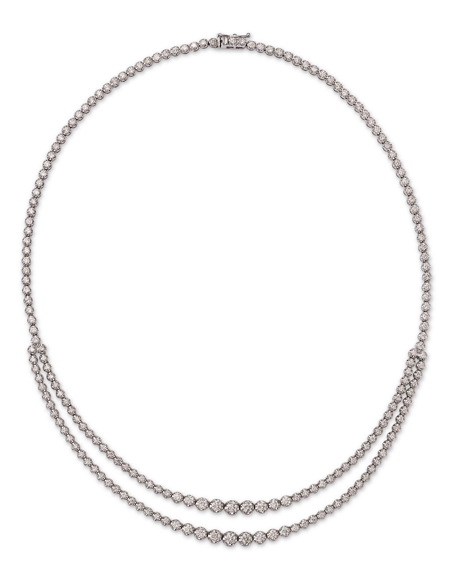 Diamond Crown Set Double Row Tennis Necklace in 14K White Gold, 6.50 ct. t.w.