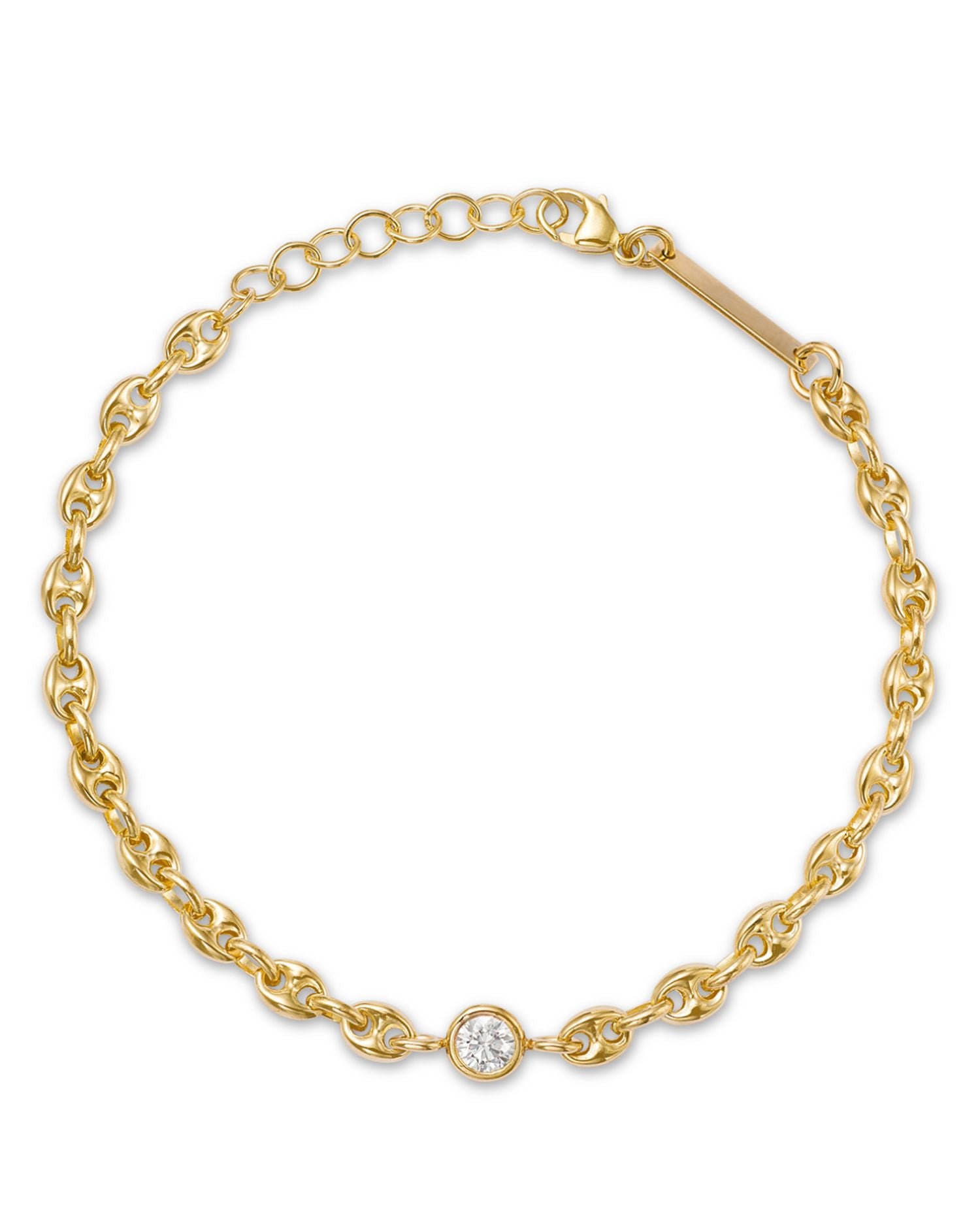 14K Yellow Gold Diamond Bezel Mariner Link Chain Bracelet