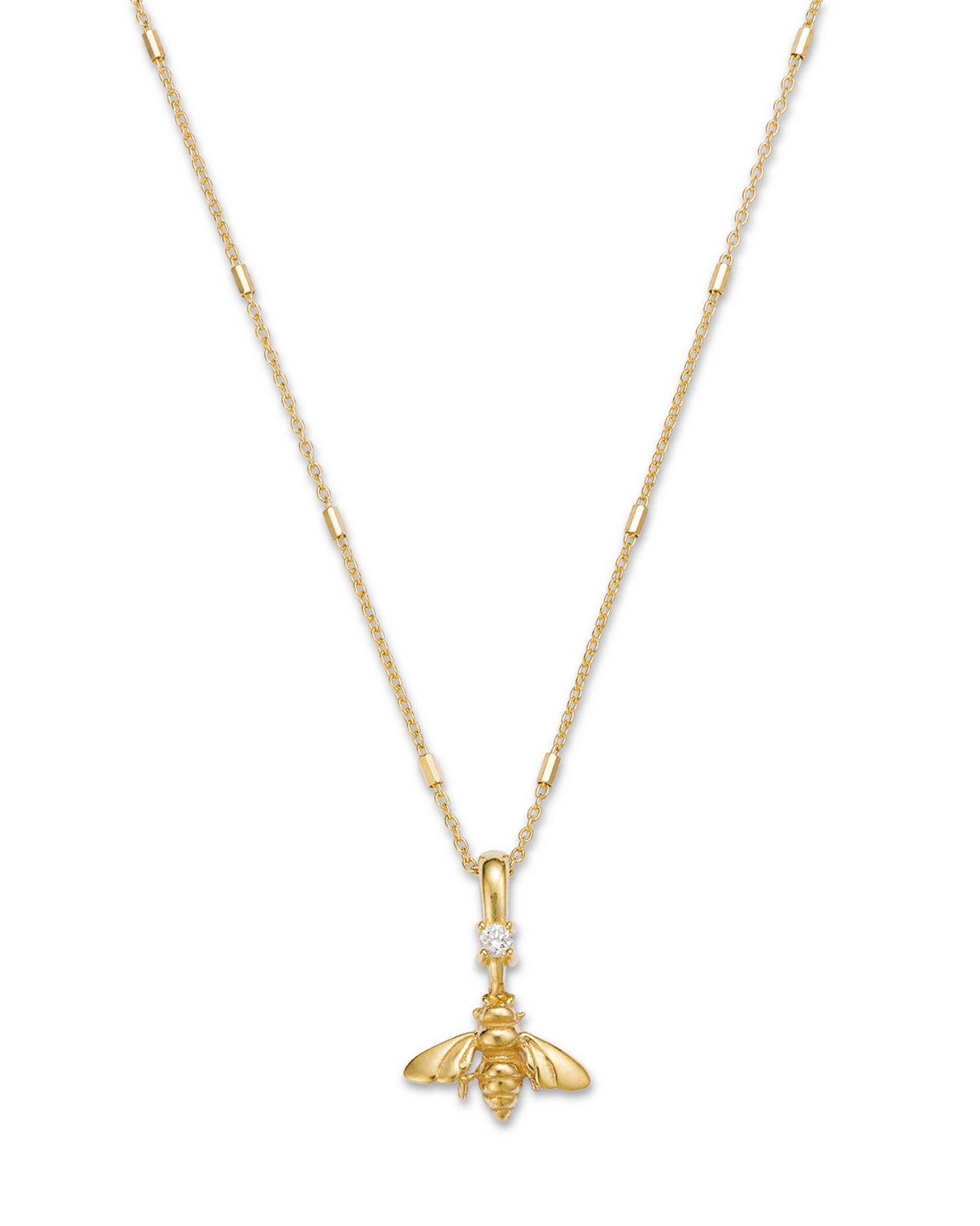 14K Yellow Gold Bee & Diamond Pendant Necklace, 0.02 ct. t.w.