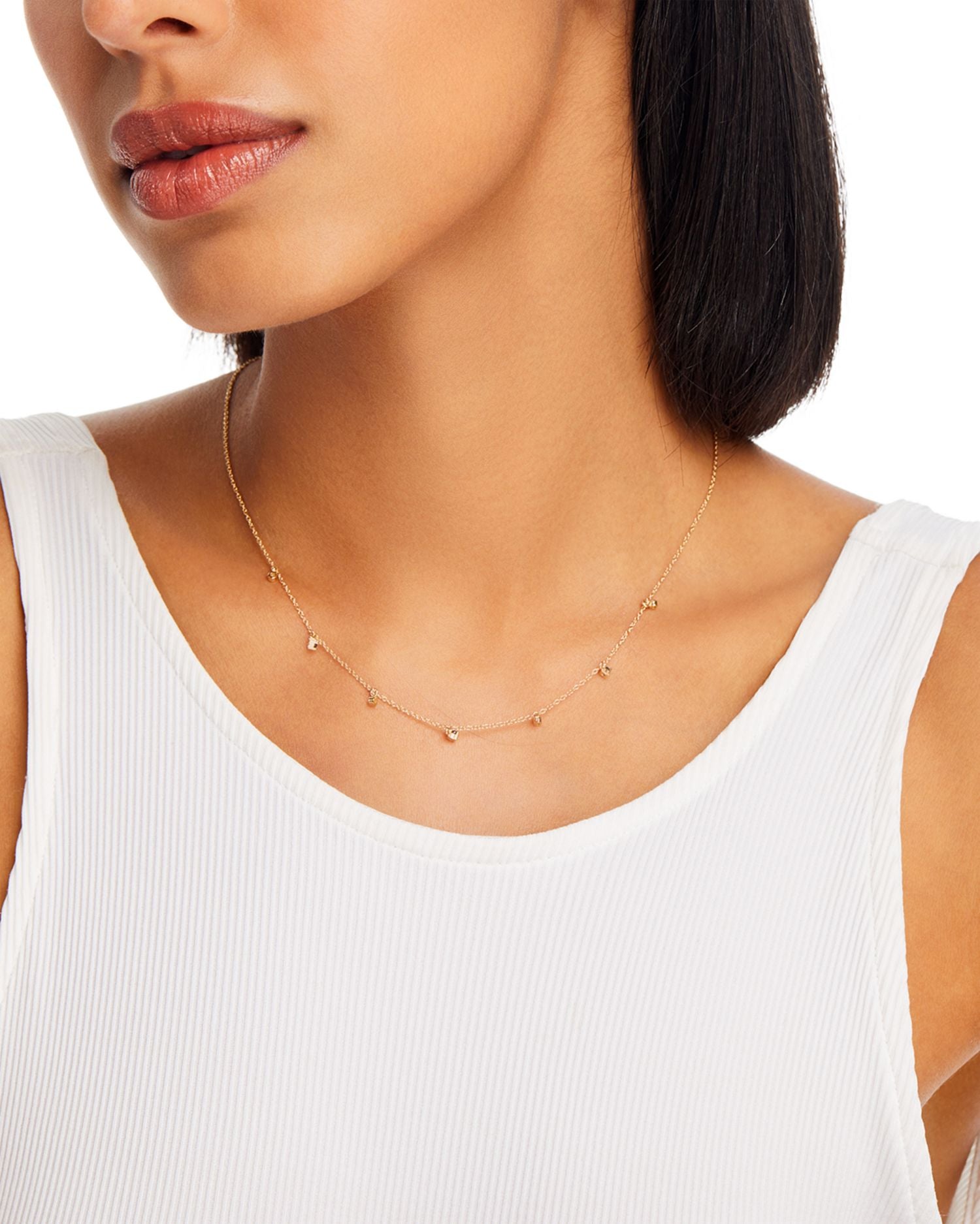 14K Yellow Gold Dangling Station Blue Sapphire & Diamond Necklace, 14'