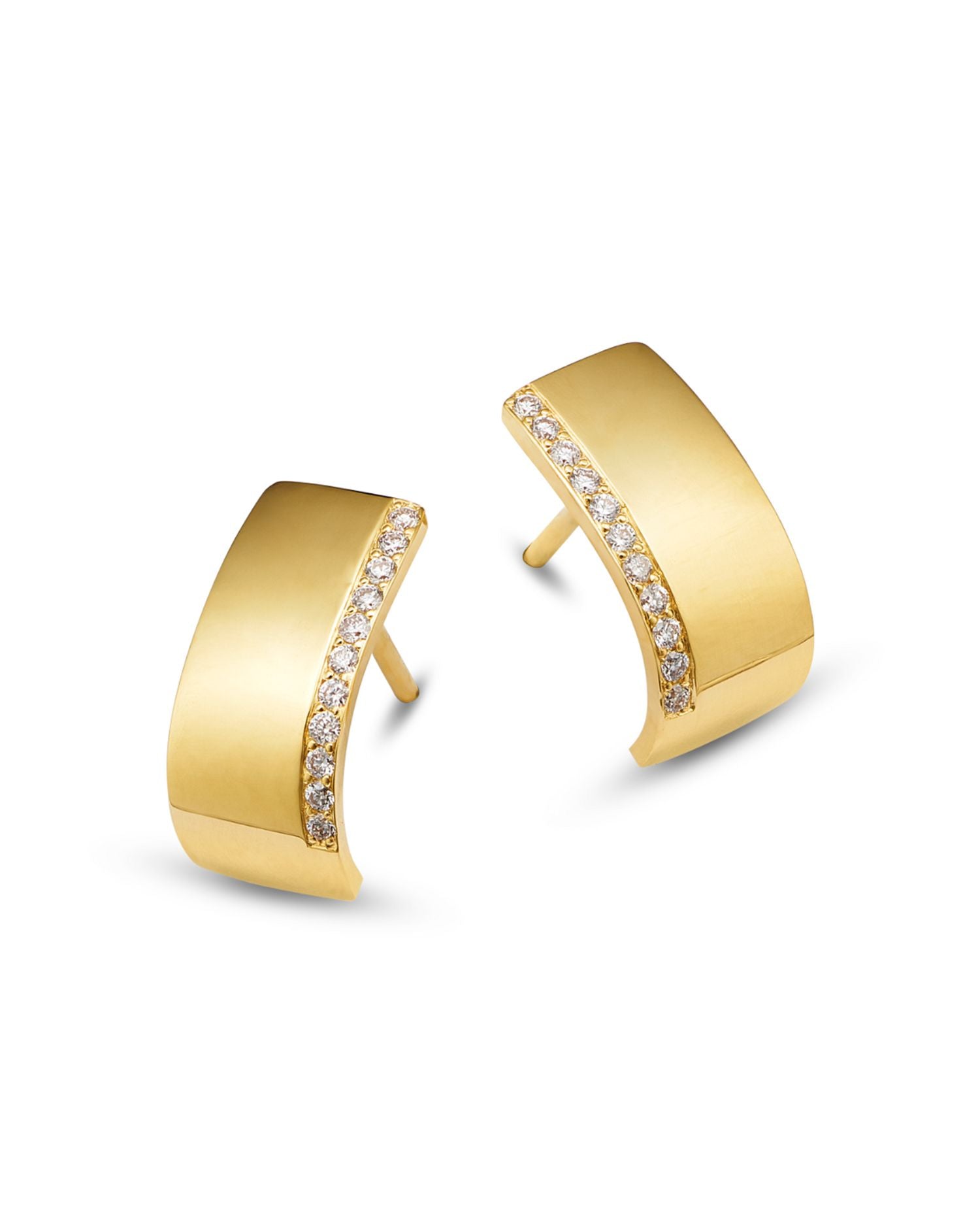 14K Yellow Gold Flat Huggie Hoop Earrings with Diamonds, 0.10 ct. t.w.