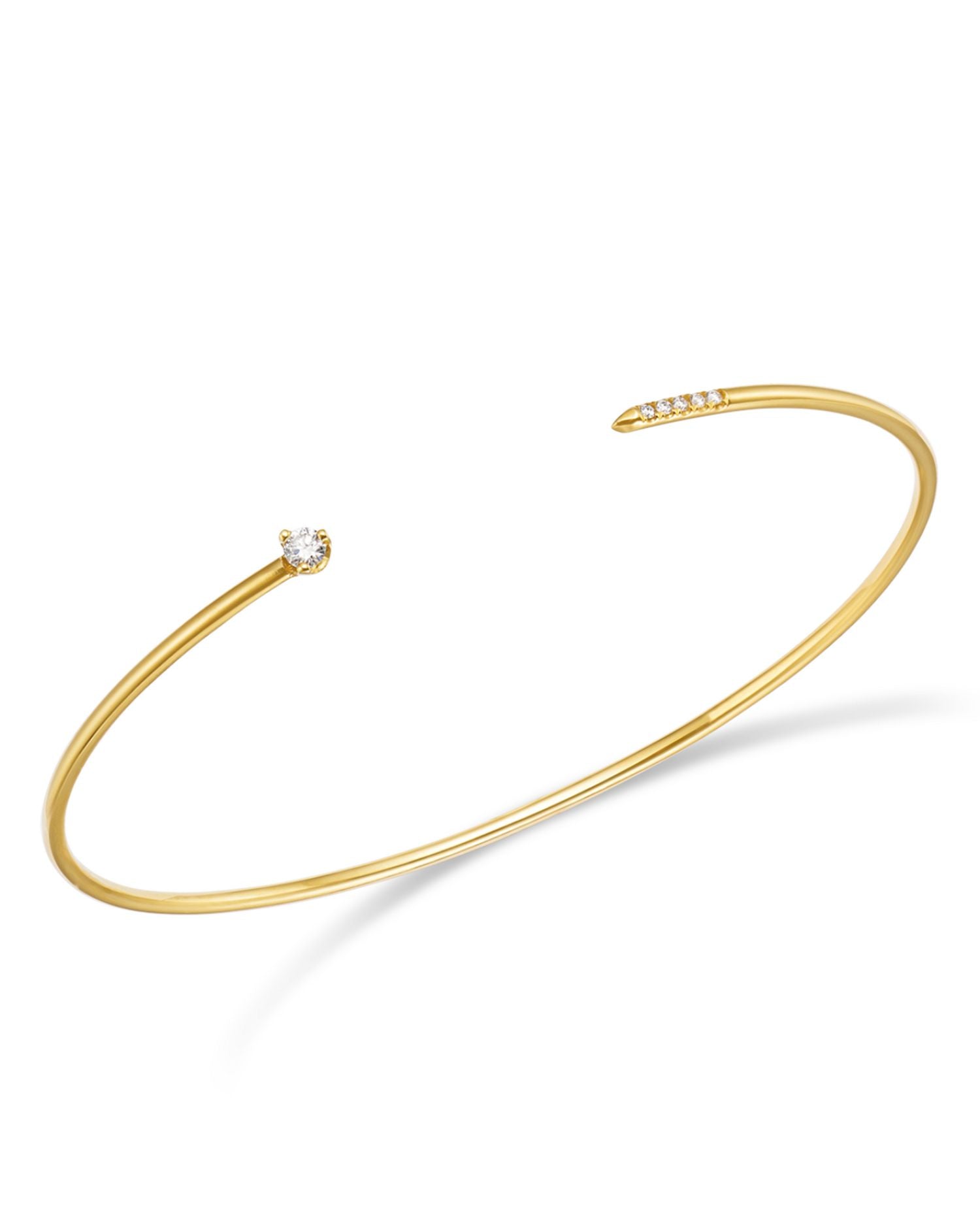 14K Yellow Gold Prong Diamonds Diamond Cuff Bangle Bracelet