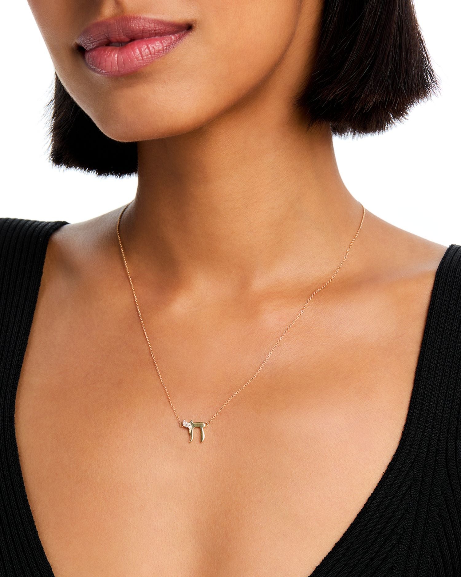 14K Yellow Gold White Sapphire Pendant Necklace, 16'-18'