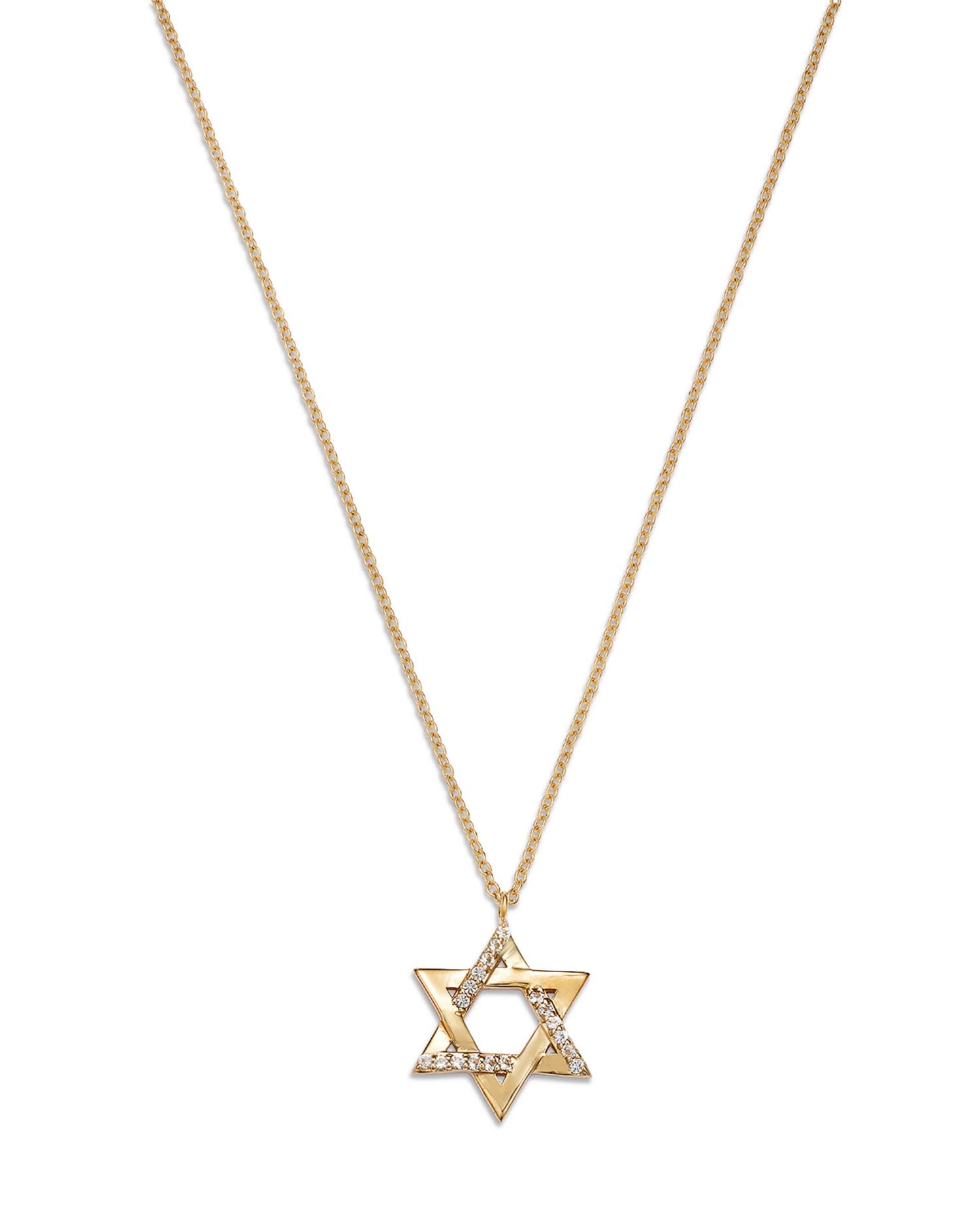 14K Yellow Gold White Topaz Star of David Pendant Necklace, 16-18'