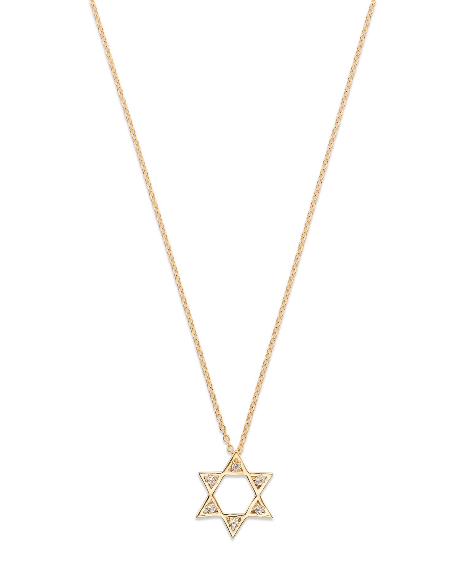 14K Yellow Gold White Topaz Star of David Pendant Necklace, 16-18'
