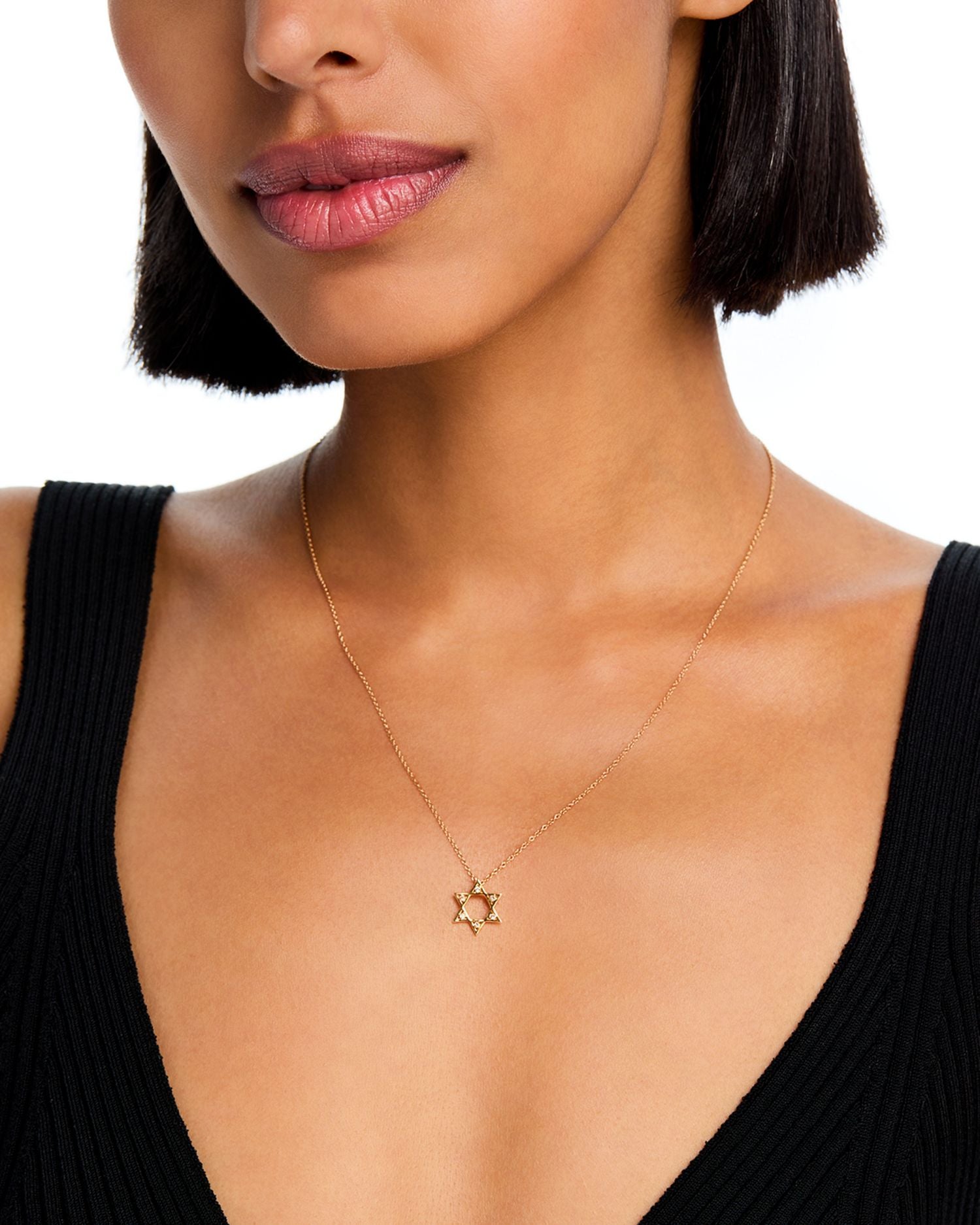 14K Yellow Gold White Topaz Star of David Pendant Necklace, 16-18'
