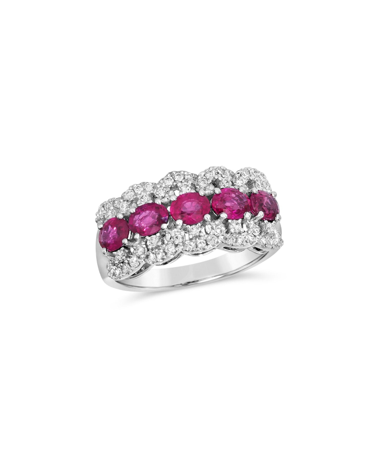 Ruby & Diamond Triple Row Ring in 14K White Gold