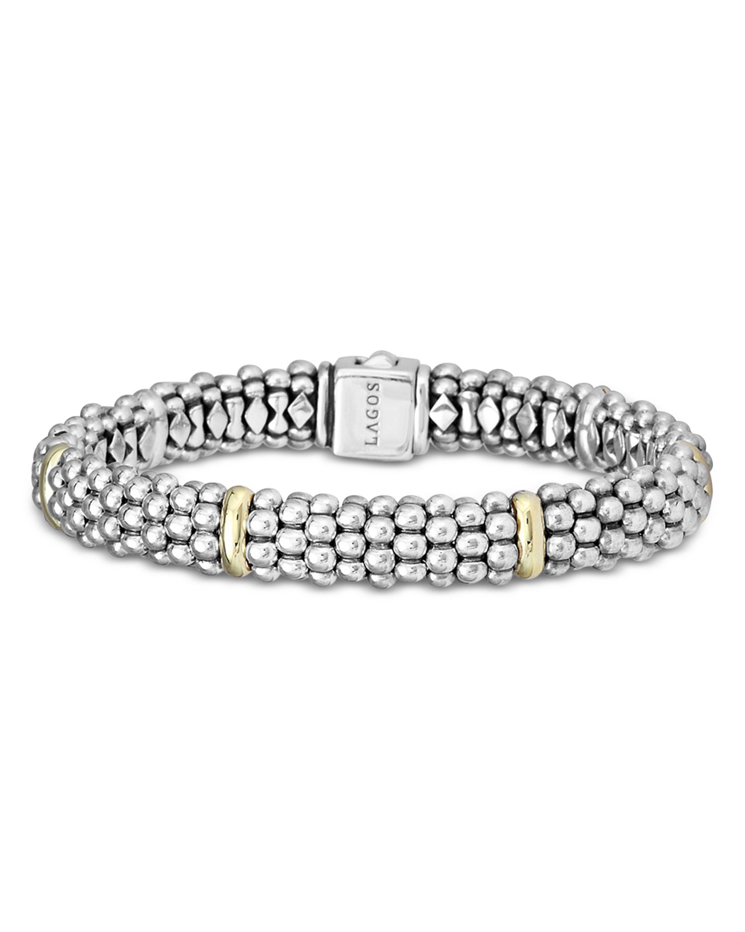 Sterling Silver & 18K Yellow Gold Caviar Bracelet