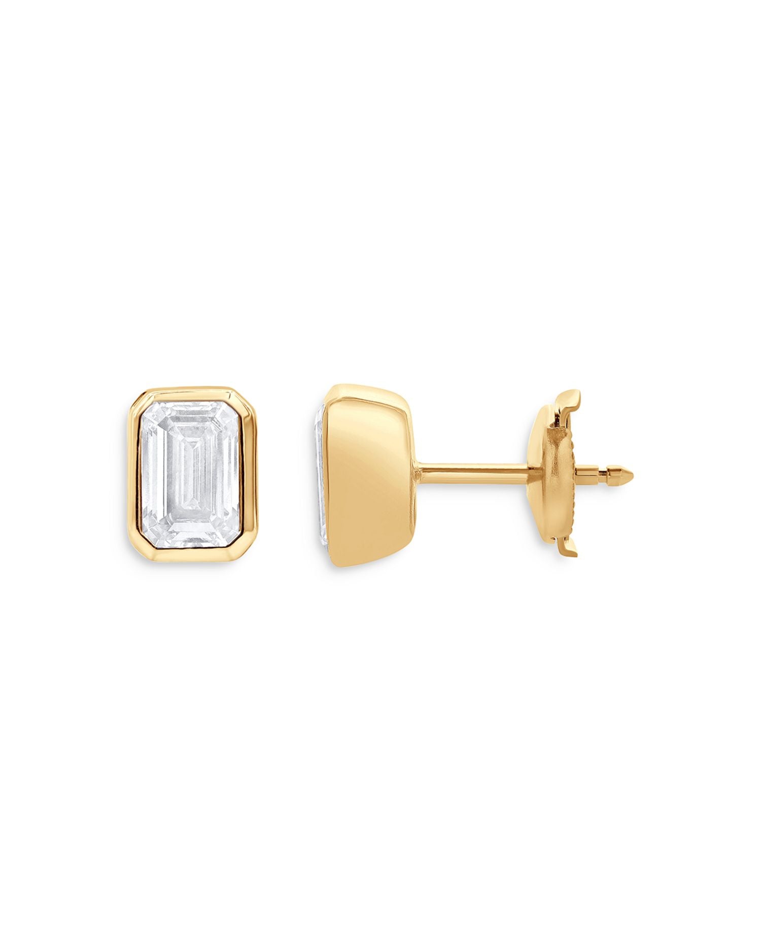 Certified Lab Grown Diamond Emerald-Cut Bezel Stud Earrings in 18K Yellow Gold, 3.0 ct. t.w.