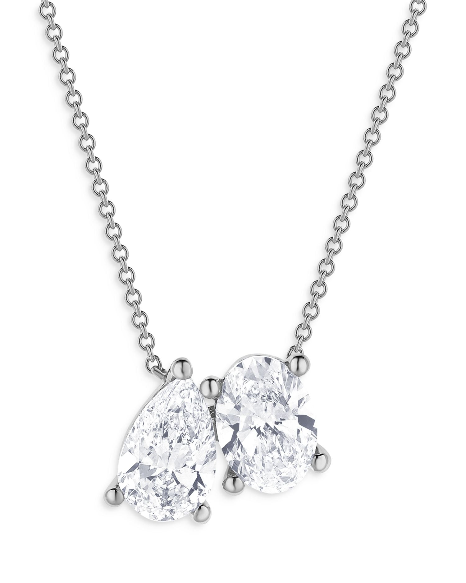 Certified Lab Grown Pear & Oval Diamond Toi Et Moi Pendant Necklace in 18K White Gold, 2.25 ct. t.w.