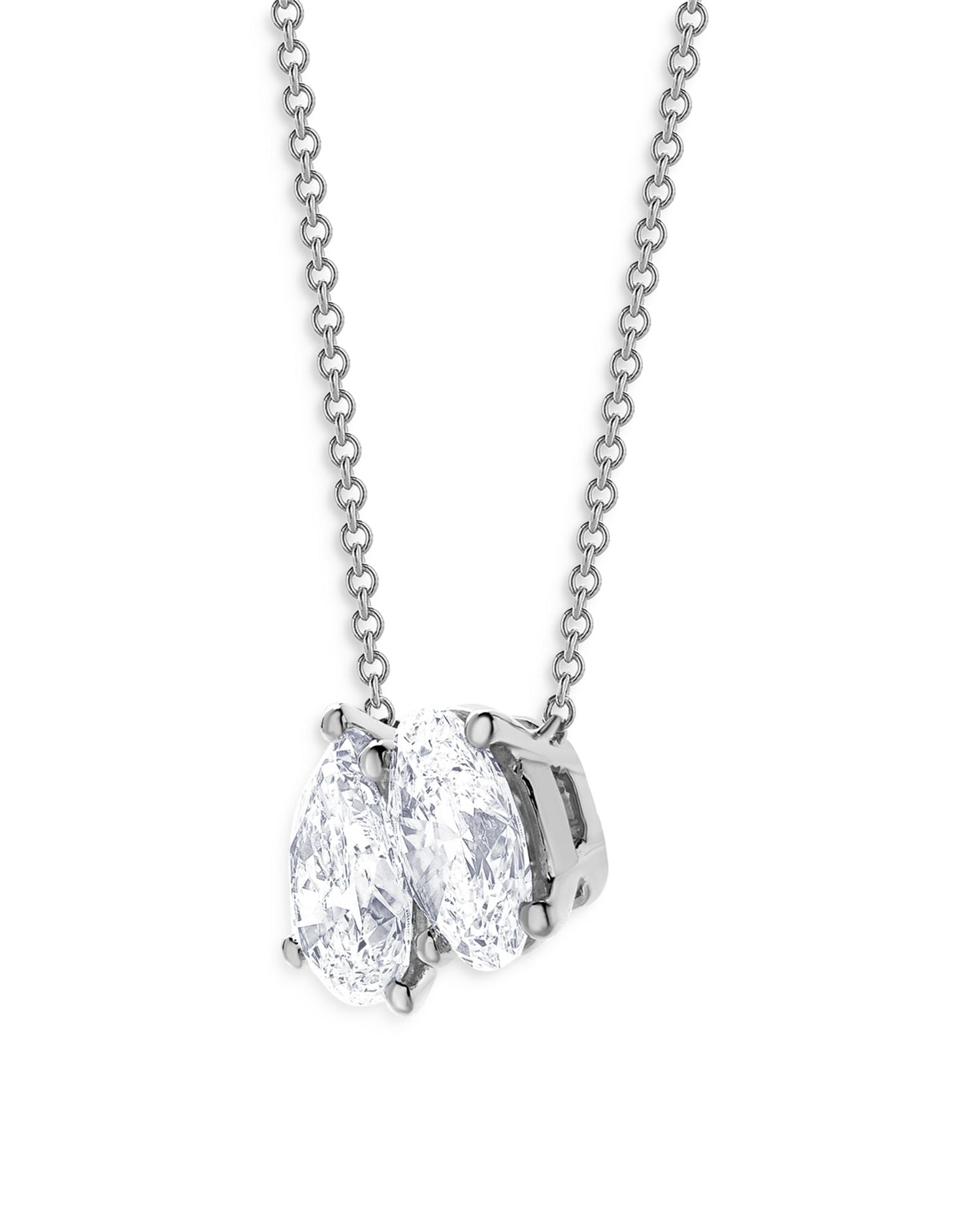 Certified Lab Grown Pear & Oval Diamond Toi Et Moi Pendant Necklace in 18K White Gold, 2.25 ct. t.w.