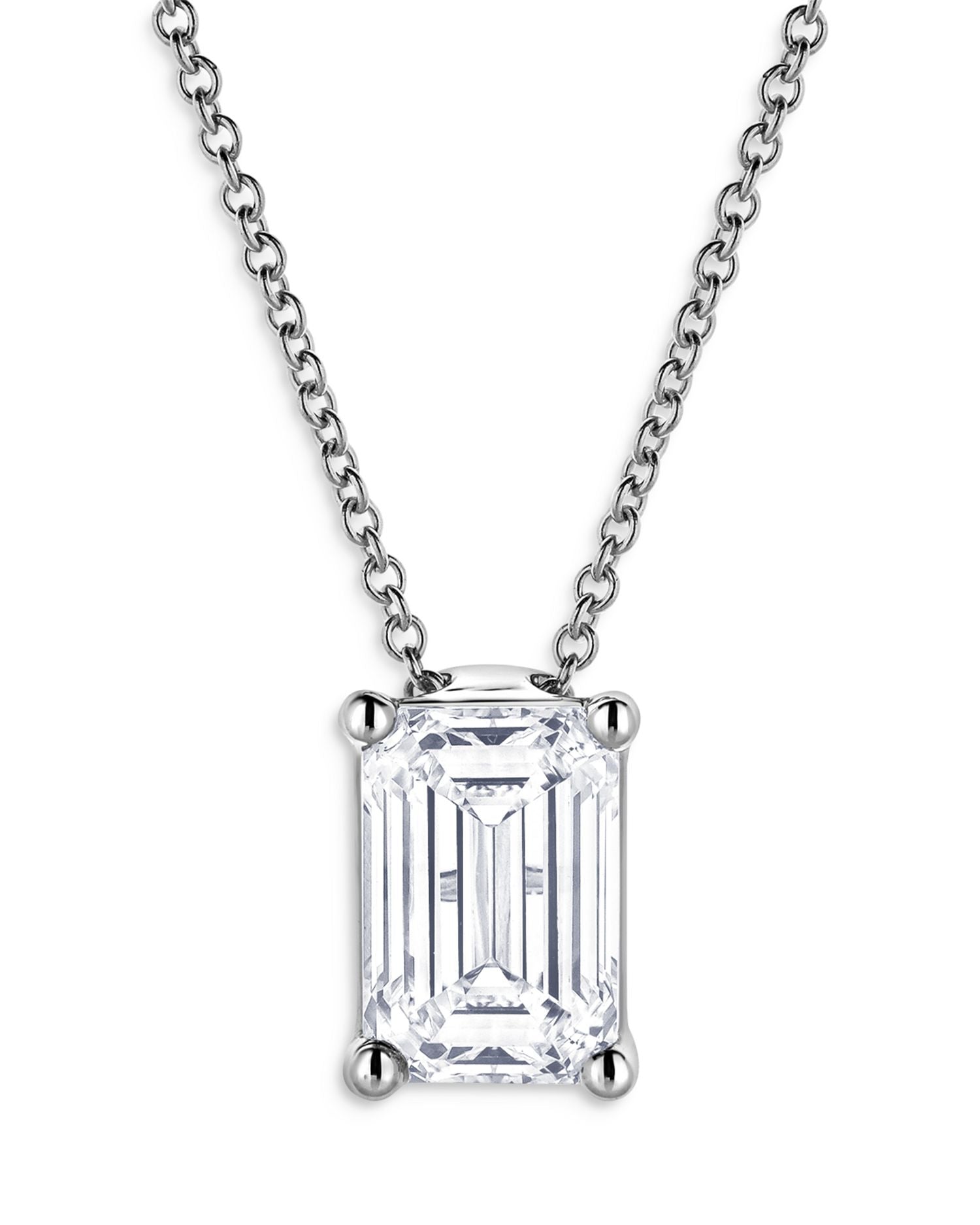 Certified Lab Grown Diamond Emerald Cut Pendant Necklace in 18K White Gold, 2.0 ct. t.w.