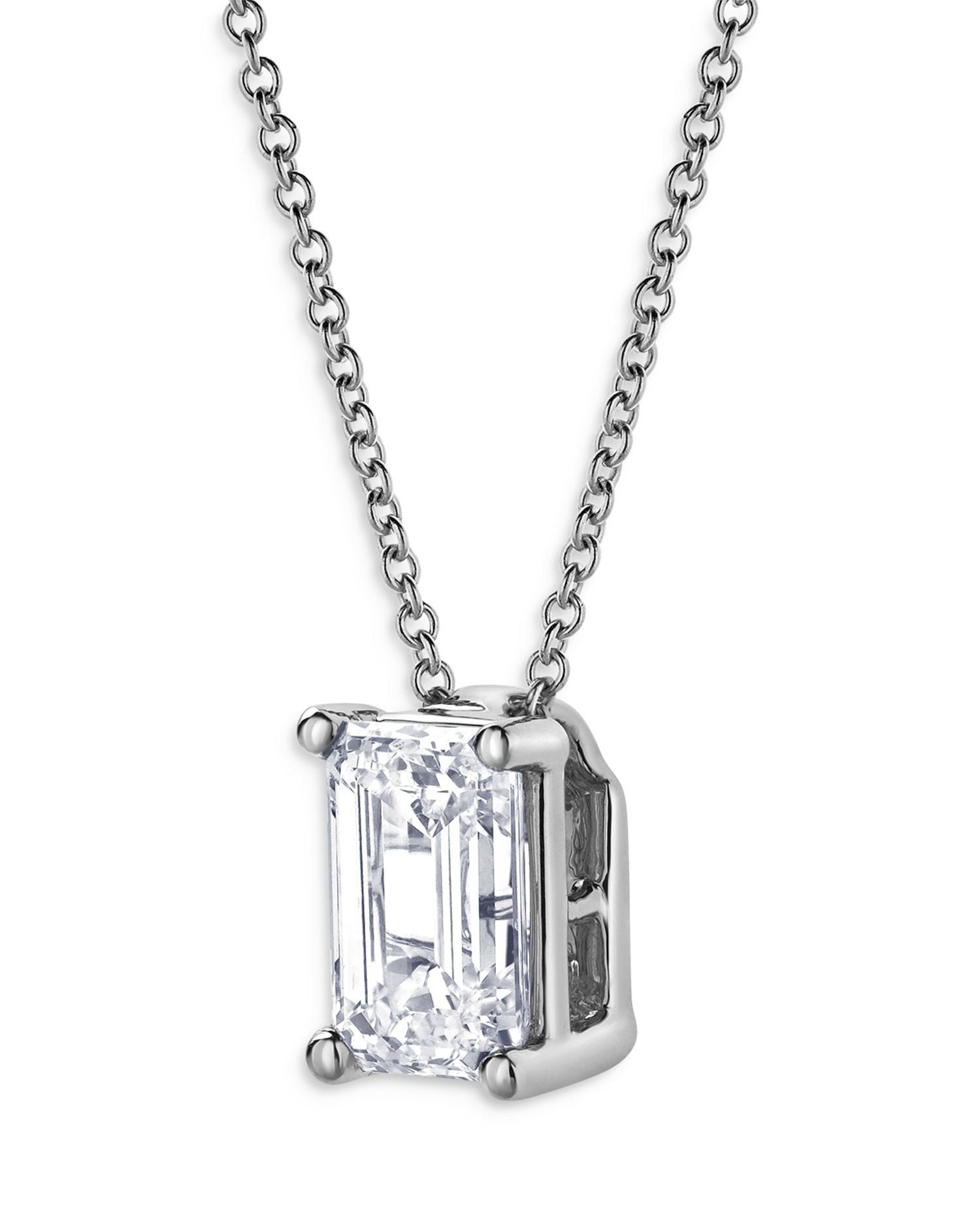 Certified Lab Grown Diamond Emerald Cut Pendant Necklace in 18K White Gold, 2.0 ct. t.w.