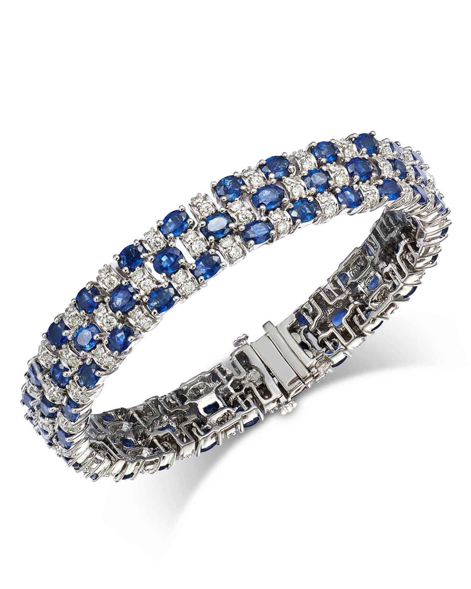 Blue Sapphire and Diamond Bracelet in 14K White Gold
