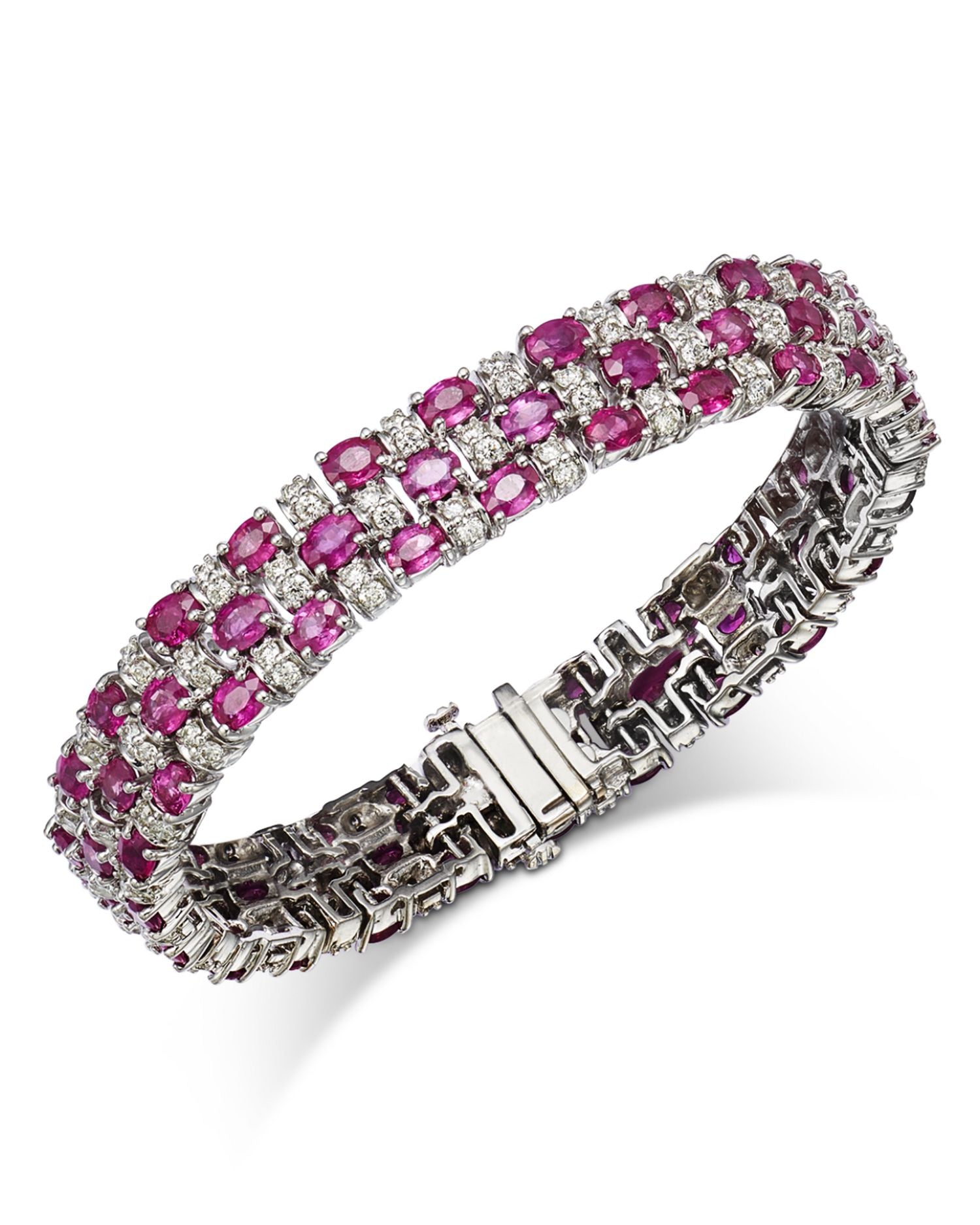 Ruby & Diamond Statement Bracelet in 14K White Gold